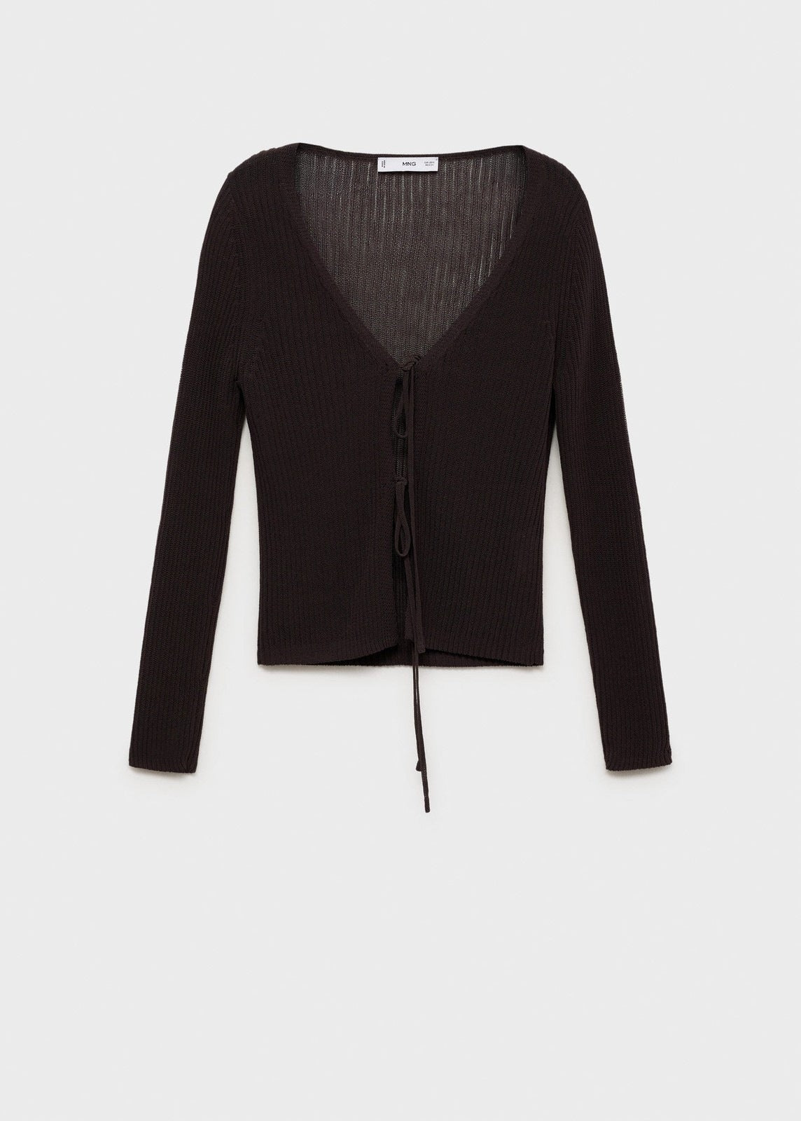 Mango Ribbed knit cardigan with bows - Dark Brown 2 Shaws Department Stores