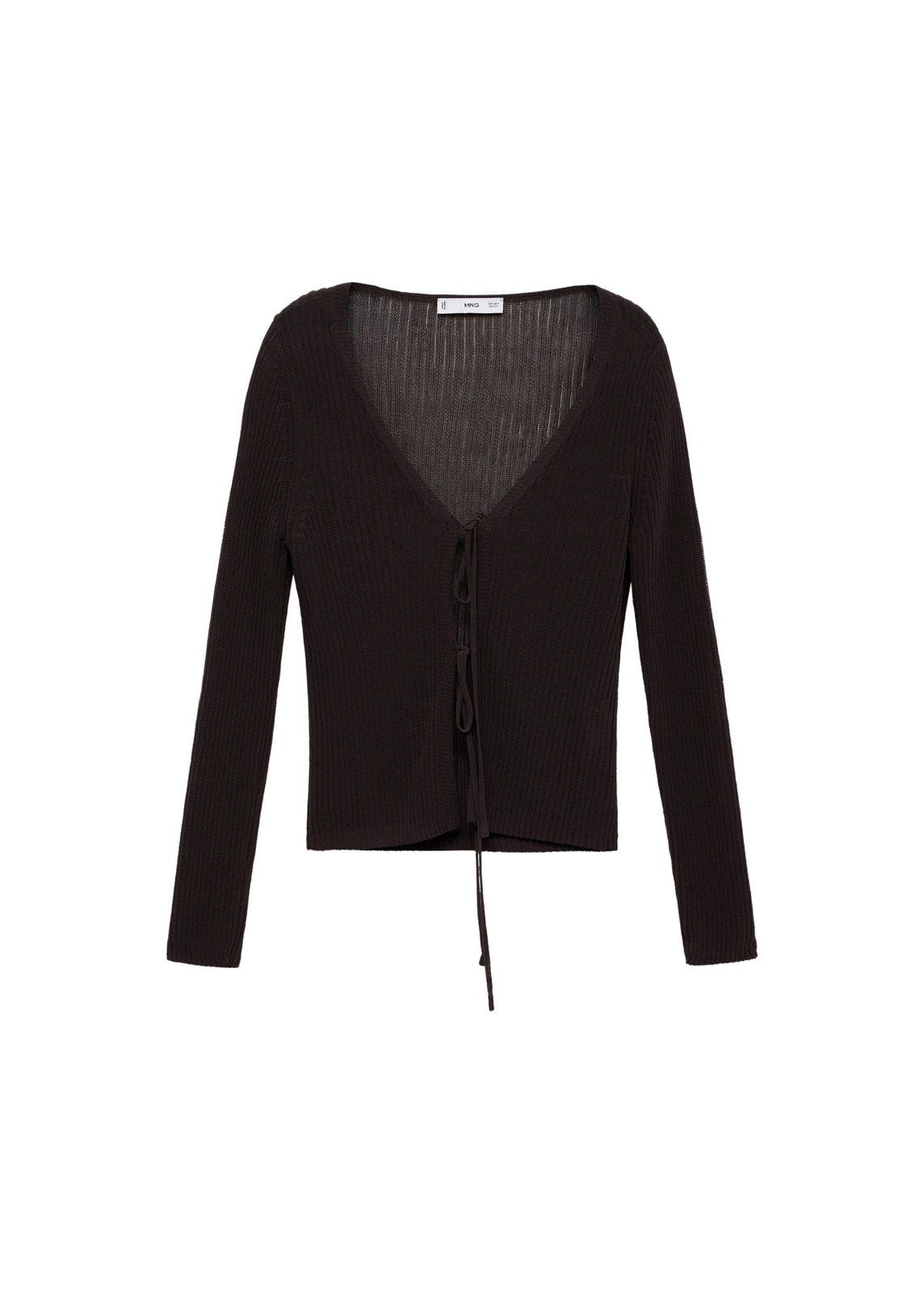 Mango Ribbed knit cardigan with bows - Dark Brown 3 Shaws Department Stores