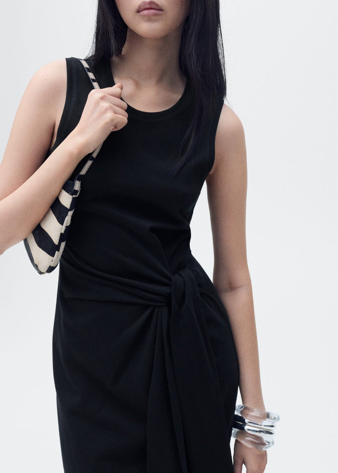 Mango Knotted cotton midi dress - Black 4 Shaws Department Stores