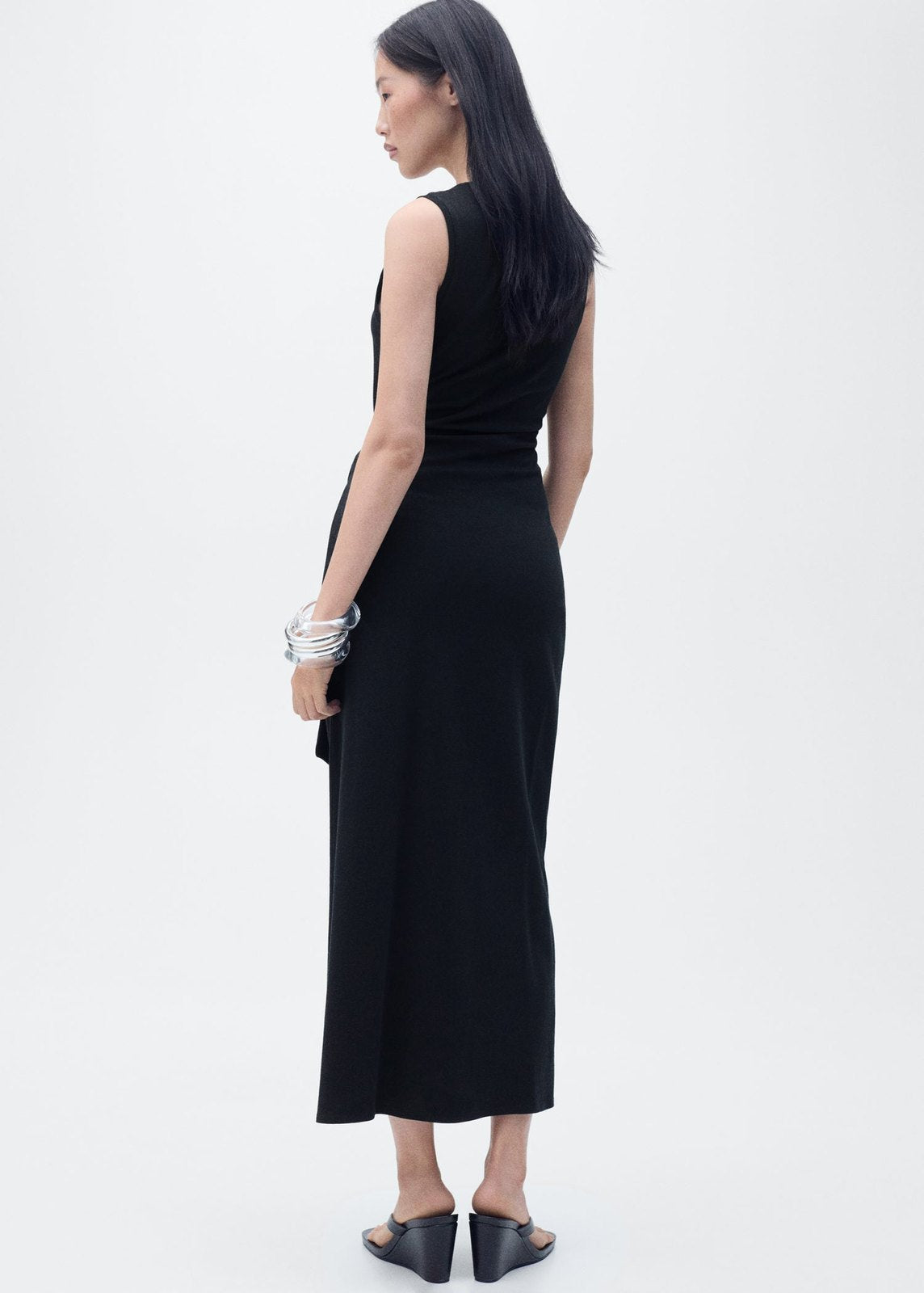 Mango Knotted cotton midi dress - Black 5 Shaws Department Stores