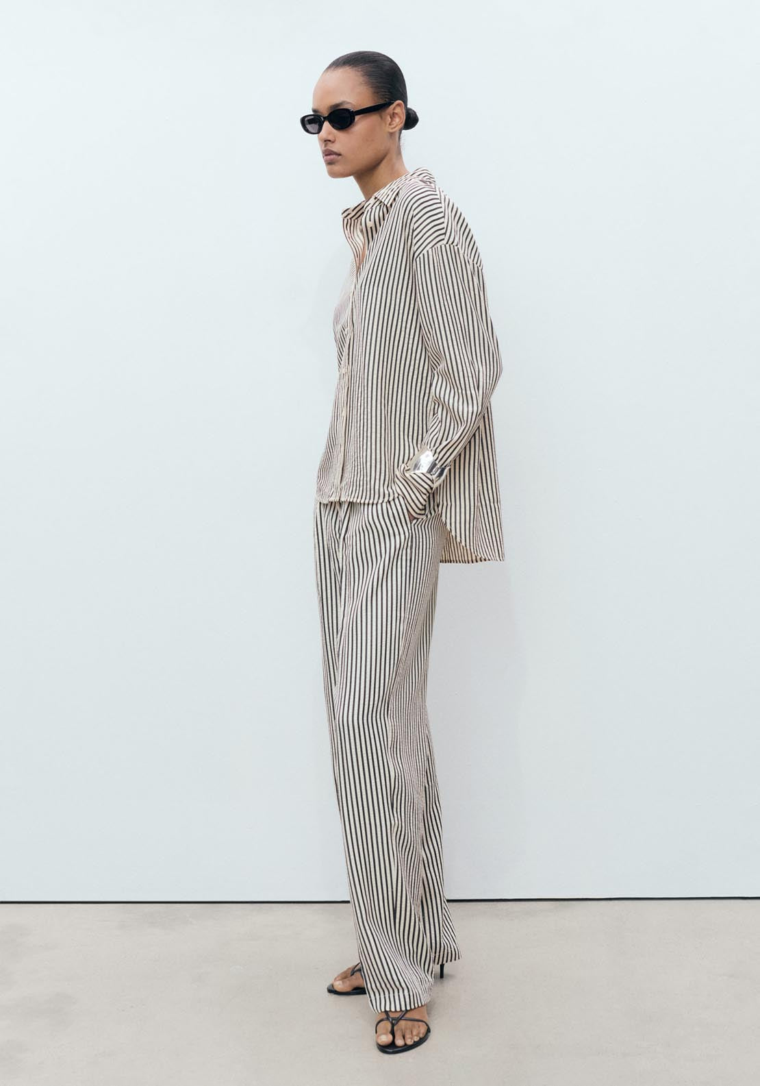 Mango Striped Textured Shirt - Beige 3 Shaws Department Stores