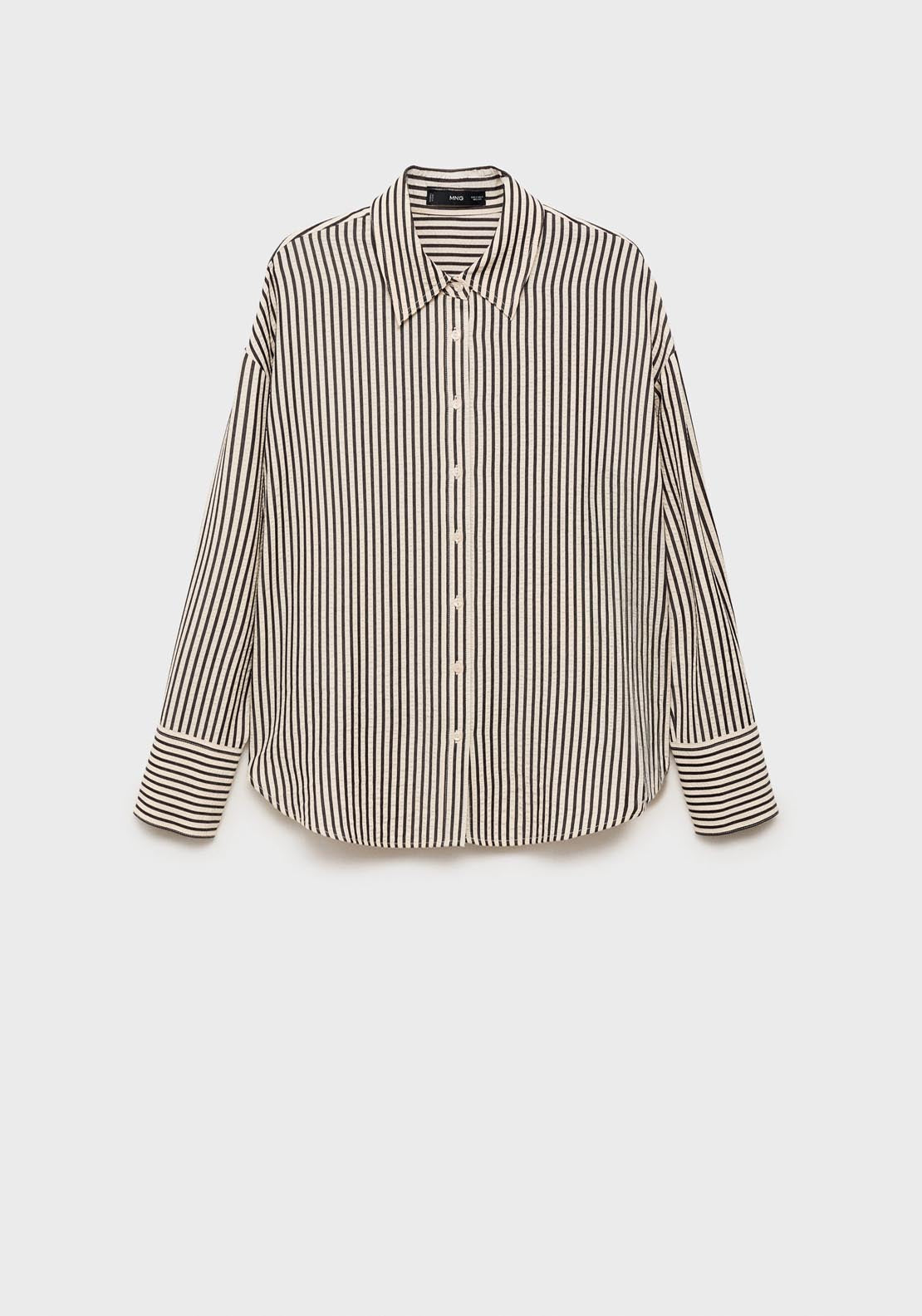 Mango Striped Textured Shirt - Beige 8 Shaws Department Stores