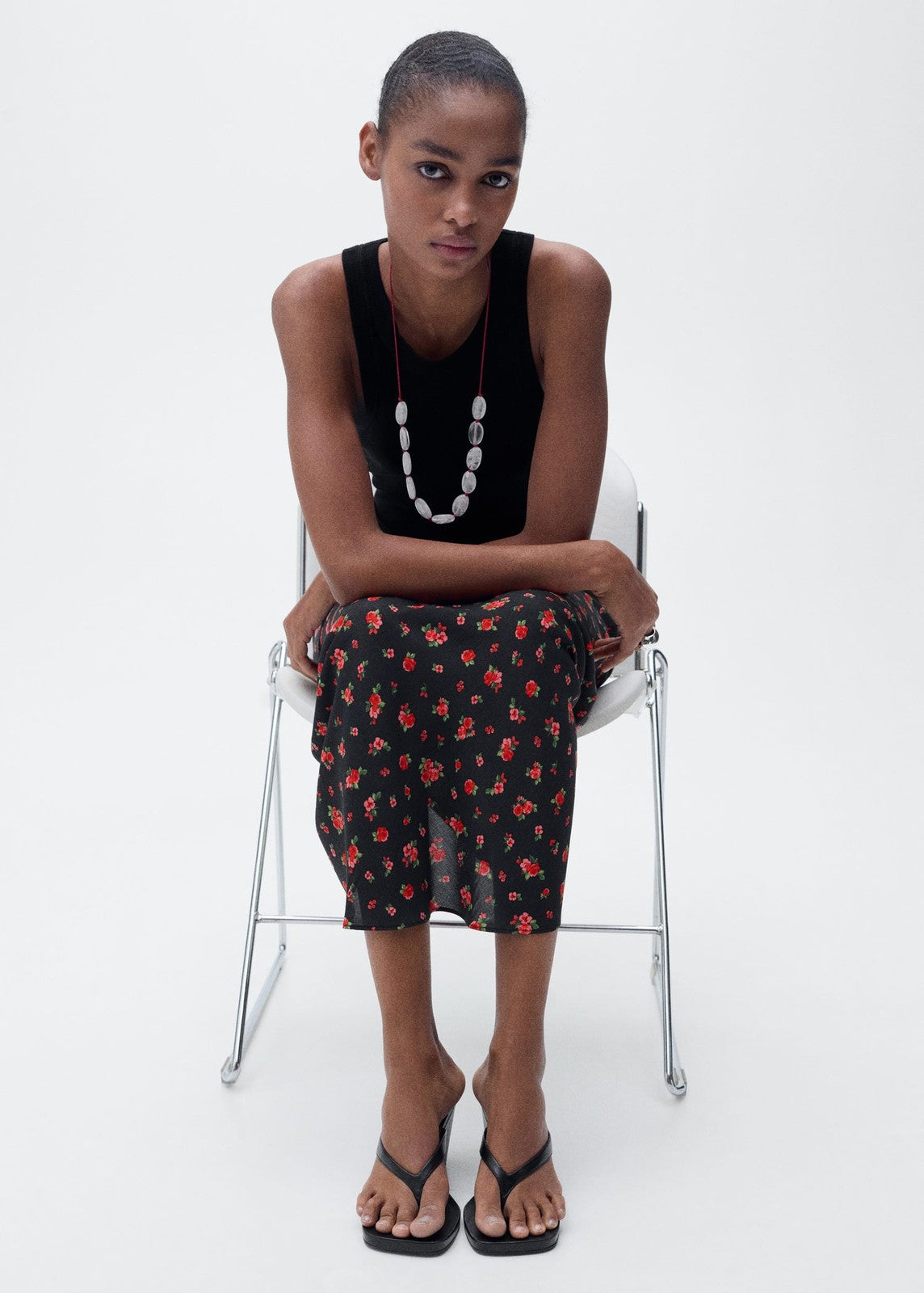 Mango Long floral flared skirt - Black 4 Shaws Department Stores