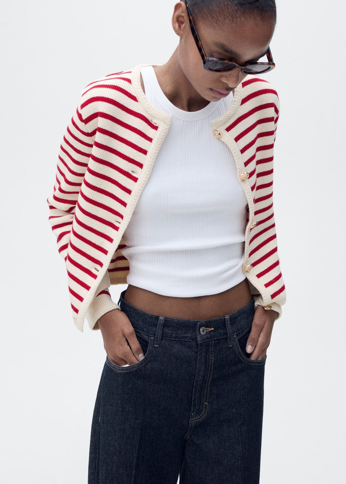 Mango Stripped knit cardigan - Red 4 Shaws Department Stores