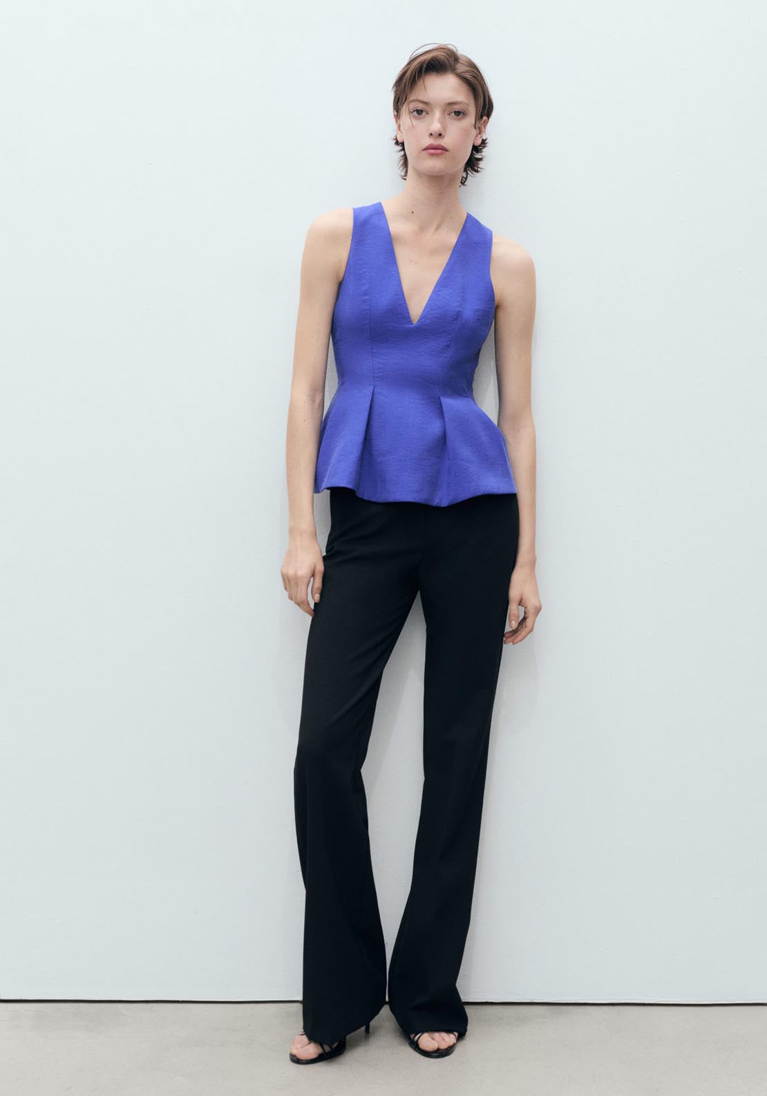 Mango Modal V Neck Top - Medium Blue 3 Shaws Department Stores