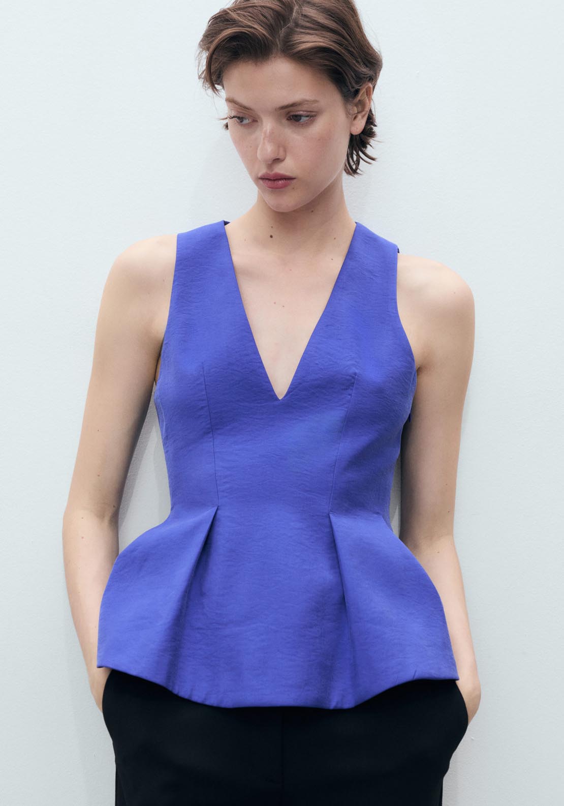 Mango Modal V Neck Top - Medium Blue 1 Shaws Department Stores