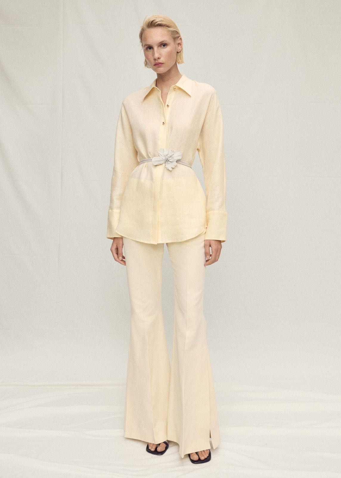 Mango Linen shirt with button detail - Light/pastel Yellow 2 Shaws Department Stores