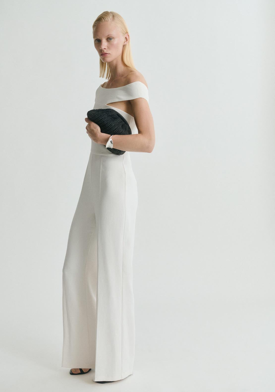 Mango Long Jumpsuit With Asymmetrical Neck - Beige 1 Shaws Department Stores