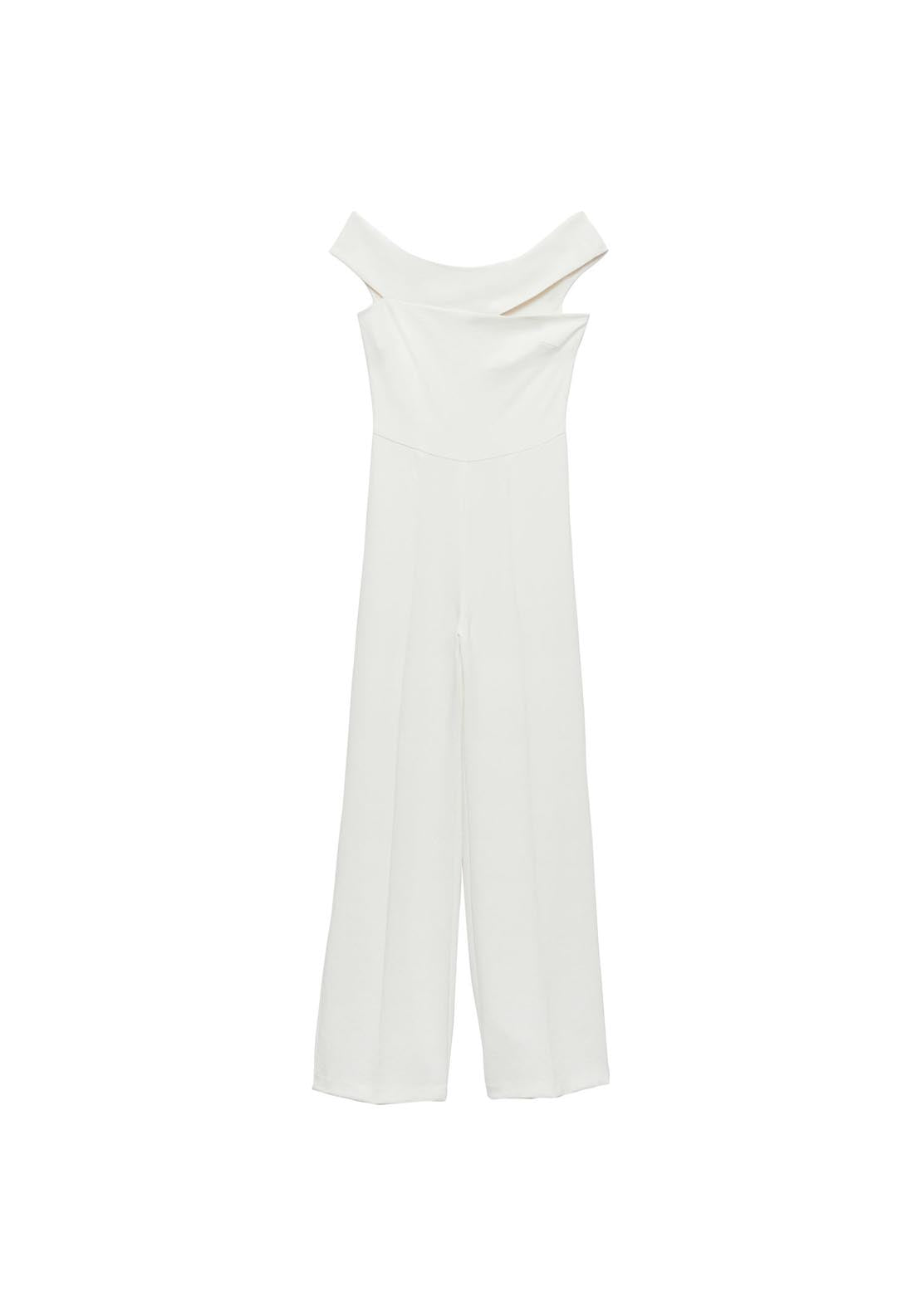 Mango Long Jumpsuit With Asymmetrical Neck - Beige 9 Shaws Department Stores