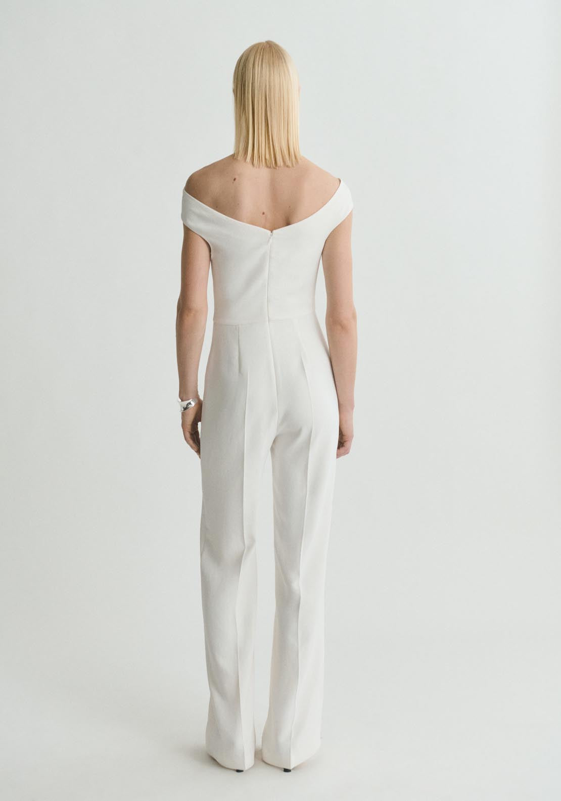 Mango Long Jumpsuit With Asymmetrical Neck - Beige 2 Shaws Department Stores