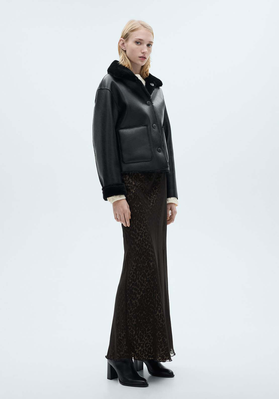 Mango Leopard flared skirt - Black 2 Shaws Department Stores