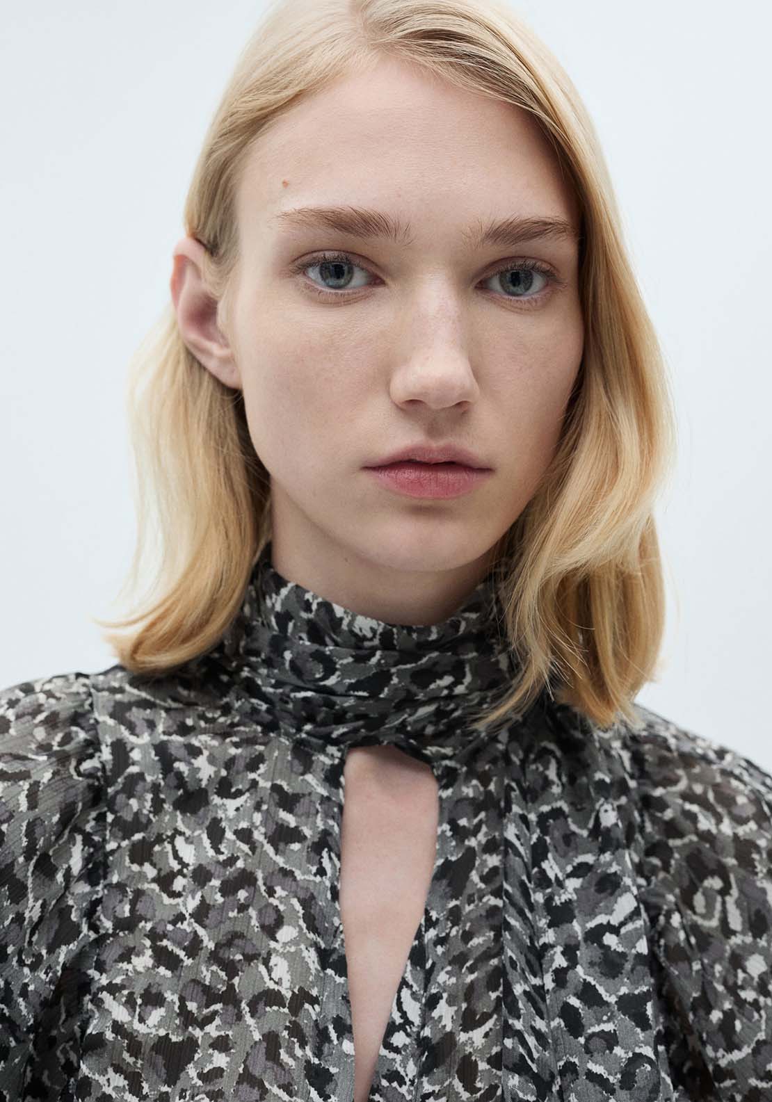 Mango Leopard-print blouse with collar and bow - Black 4 Shaws Department Stores
