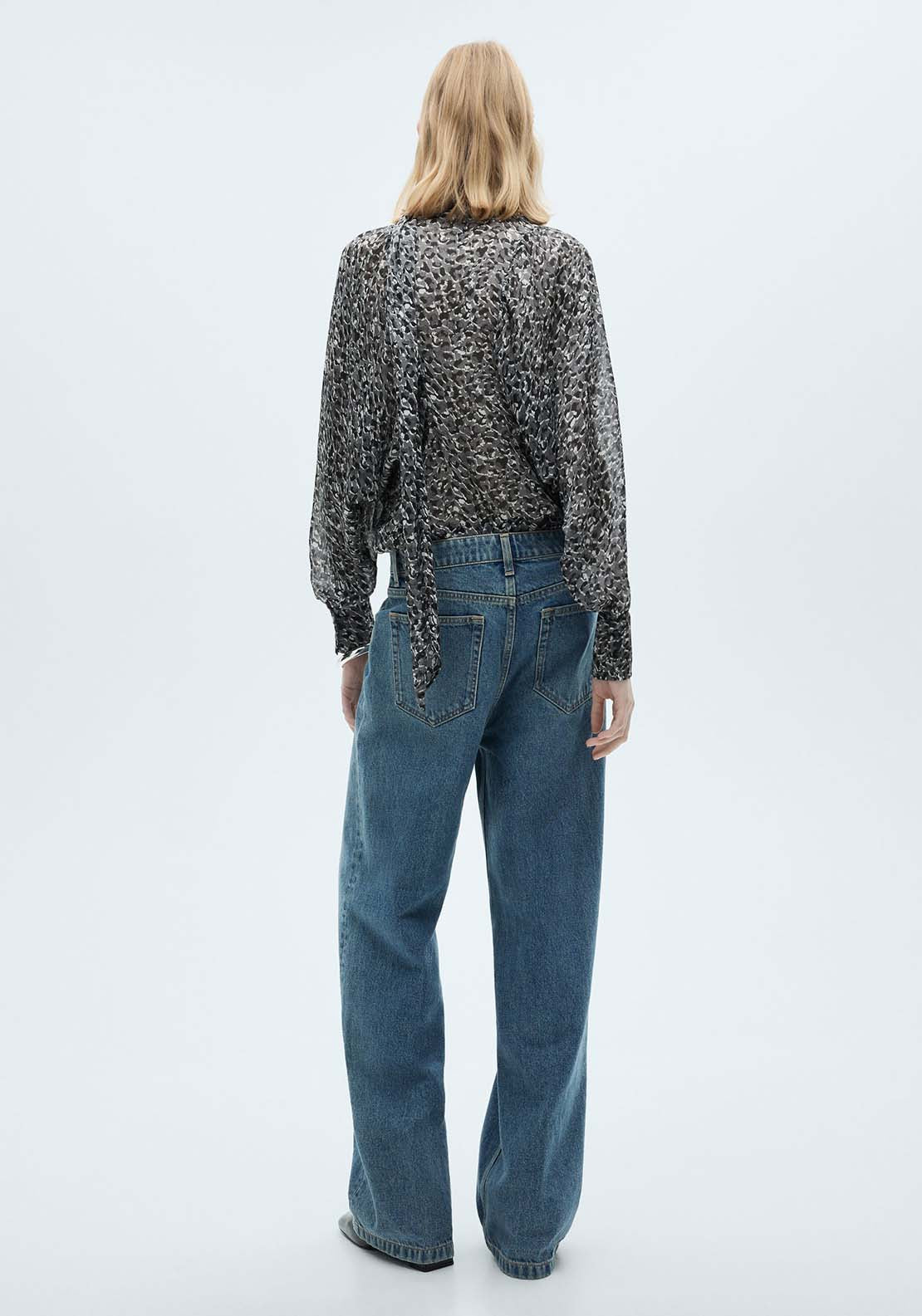 Mango Leopard-print blouse with collar and bow - Black 3 Shaws Department Stores