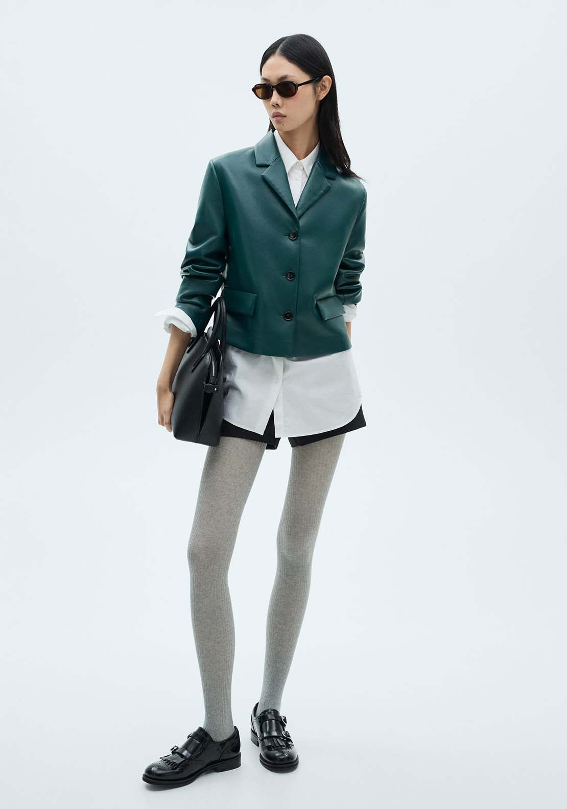 Mango Leather effect quilted jacket - Medium Blue 2 Shaws Department Stores