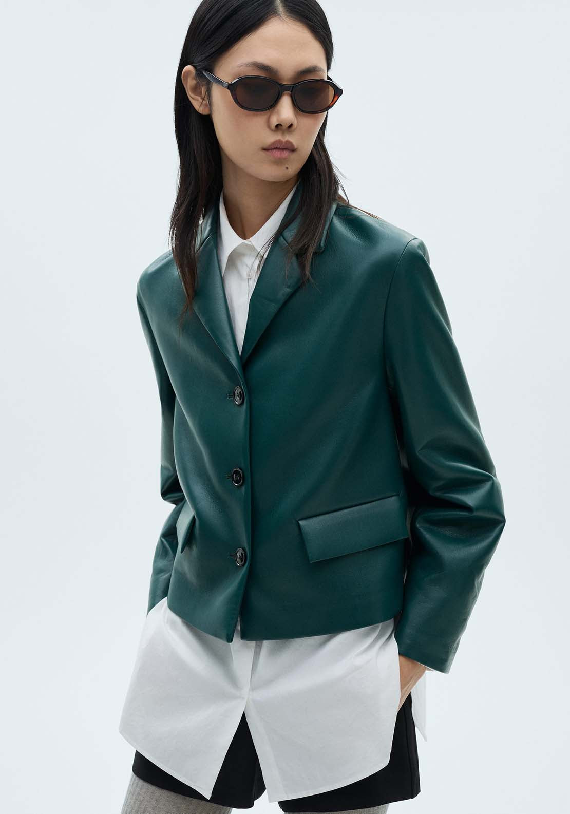 Mango Leather effect quilted jacket - Medium Blue 1 Shaws Department Stores