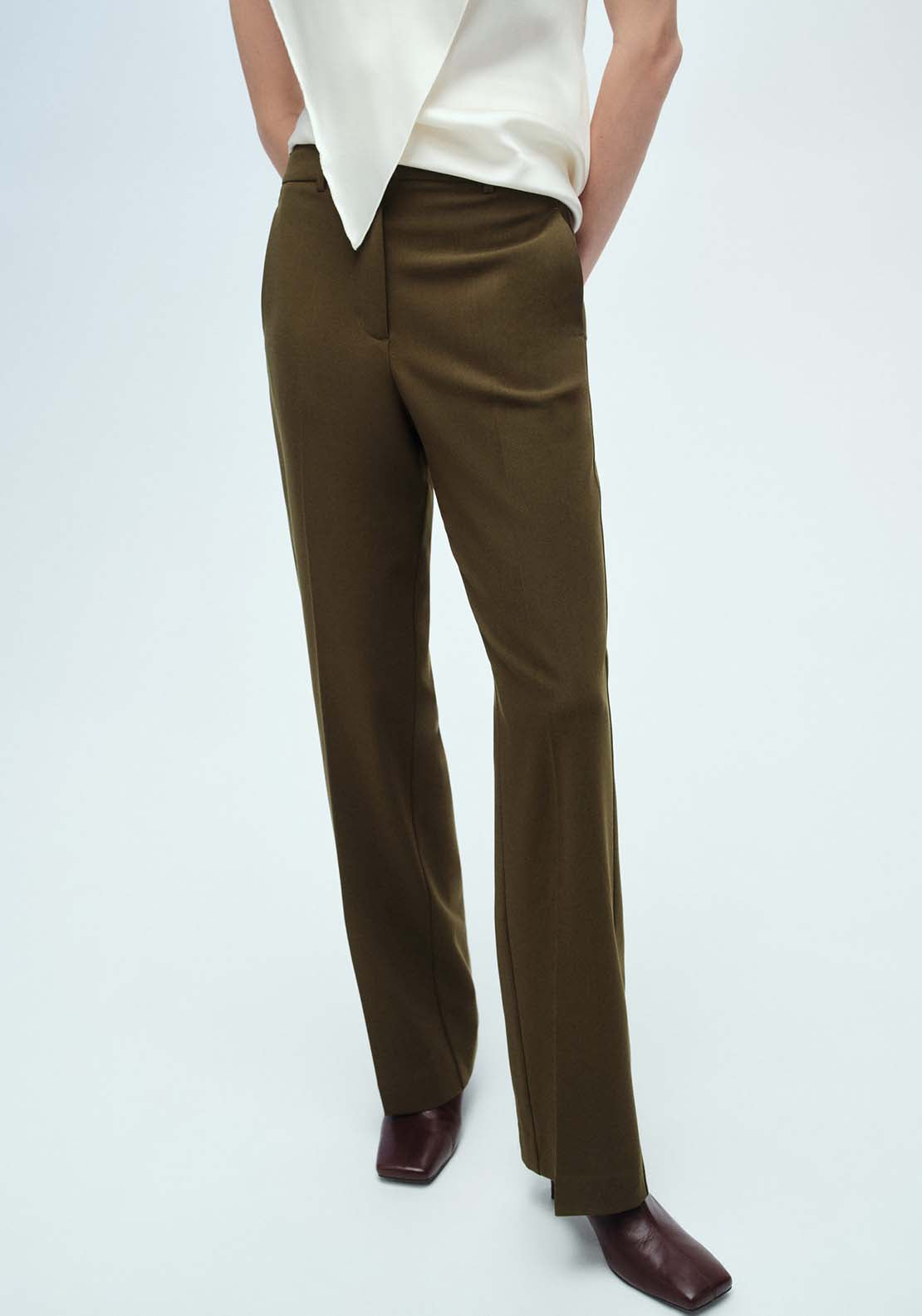 Mango Long Trousers With Belt Loops - Beige/khaki 1 Shaws Department Stores