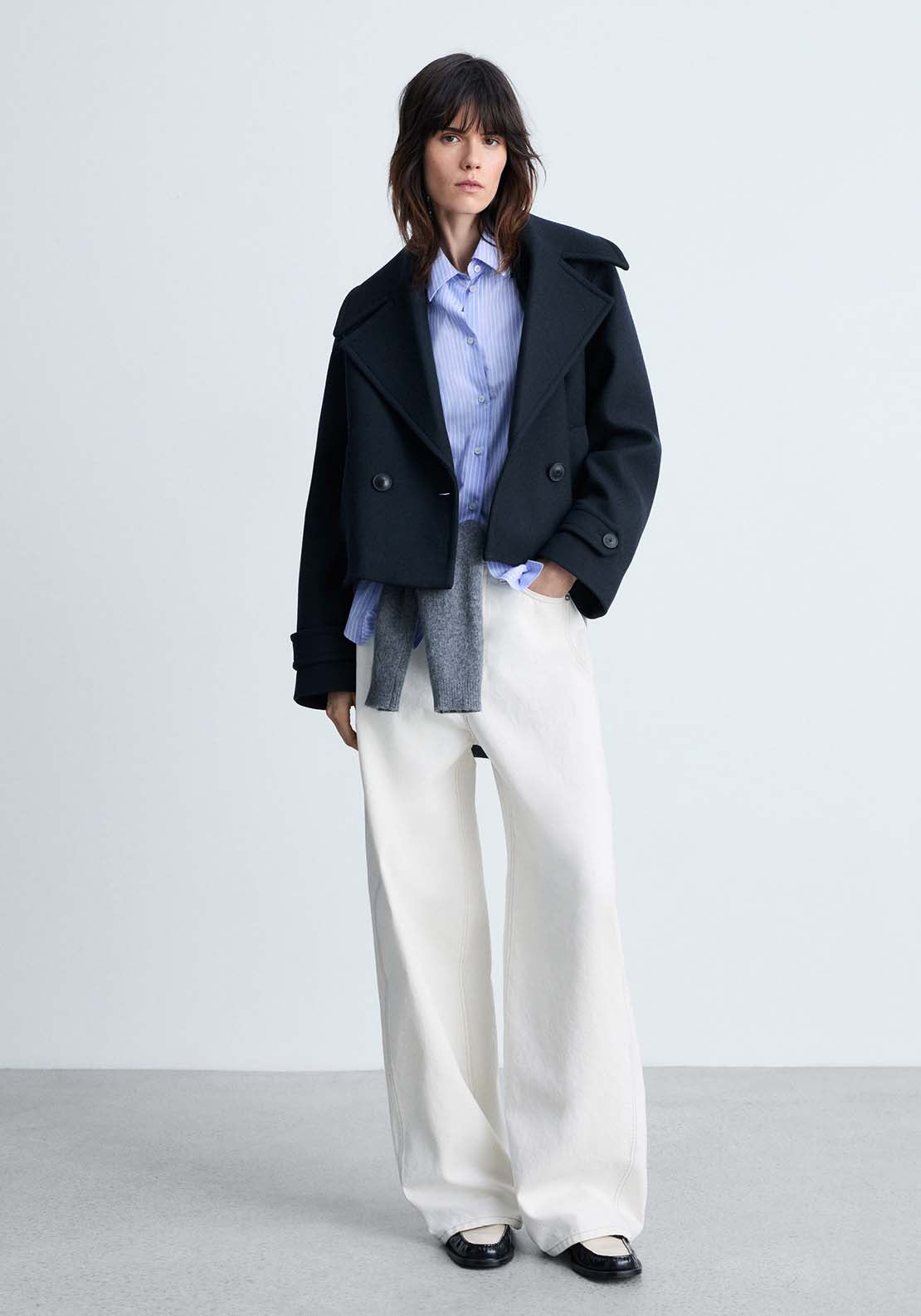 Mango Short trench jacket - Navy 3 Shaws Department Stores