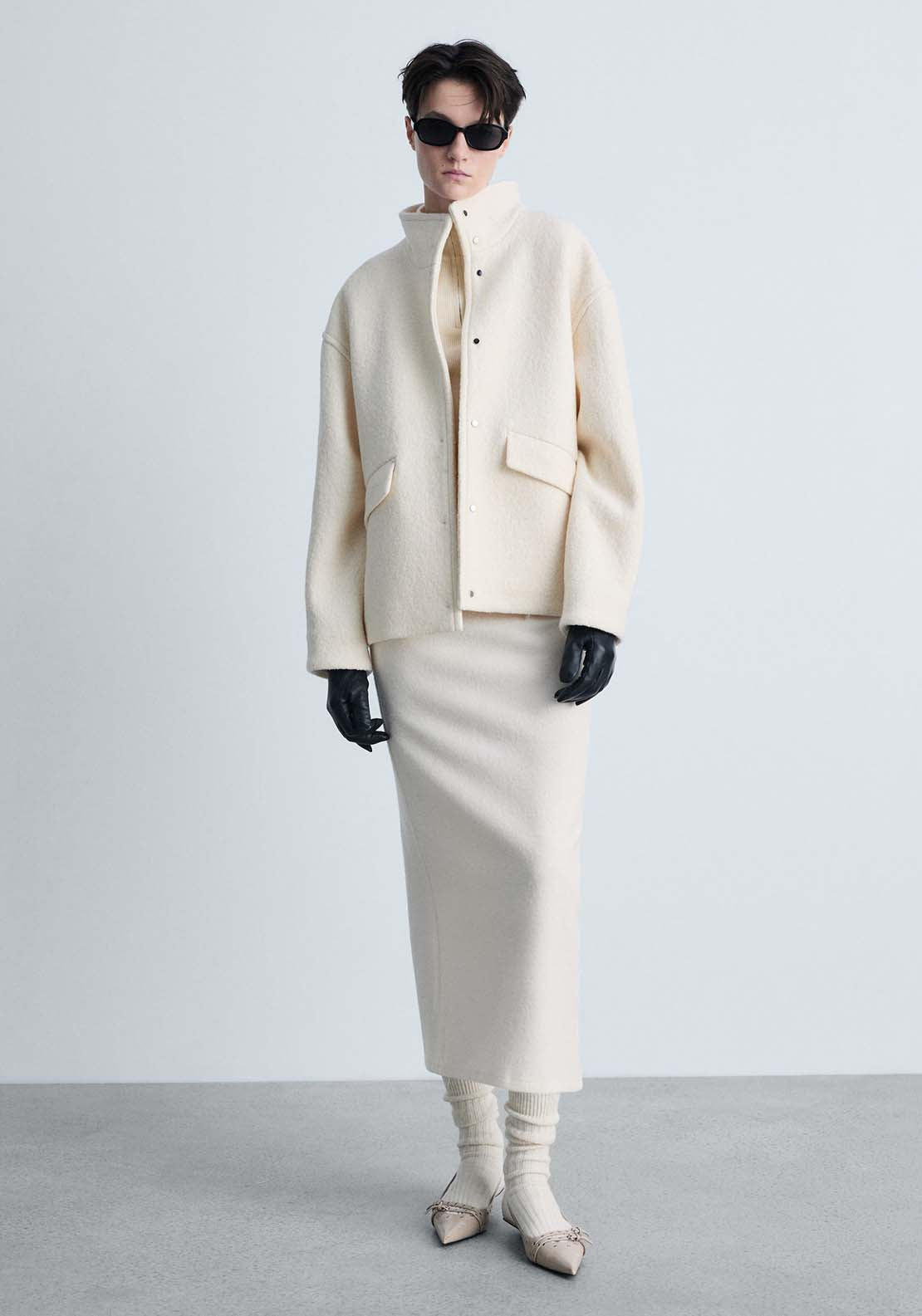 Mango Turtleneck wool jacket - Light Beige 1 Shaws Department Stores