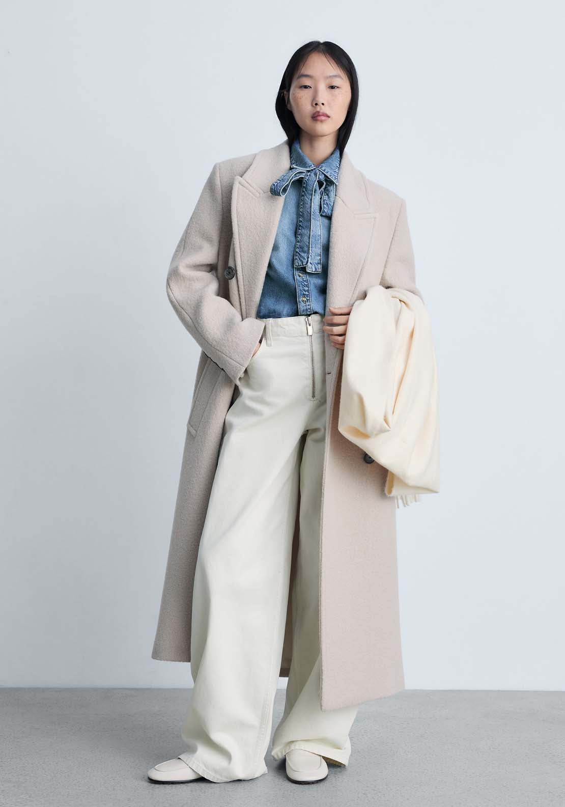 Mango Denim shirt with bow - Open Blue 5 Shaws Department Stores