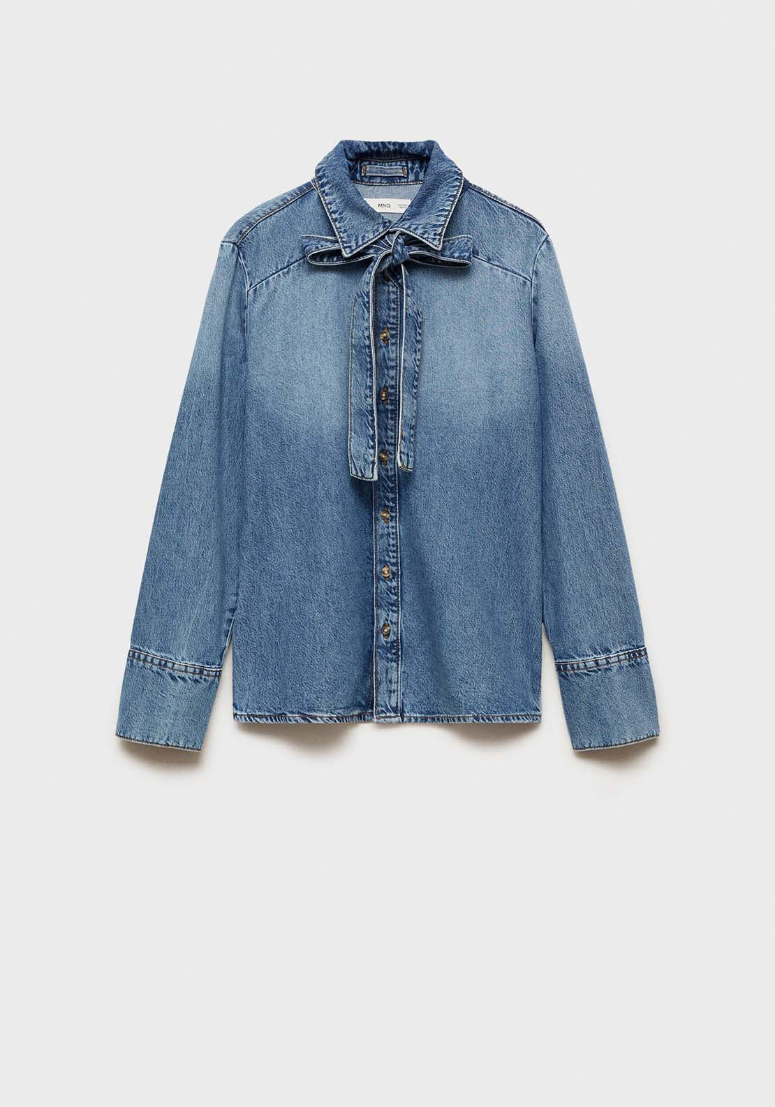 Mango Denim shirt with bow - Open Blue 8 Shaws Department Stores