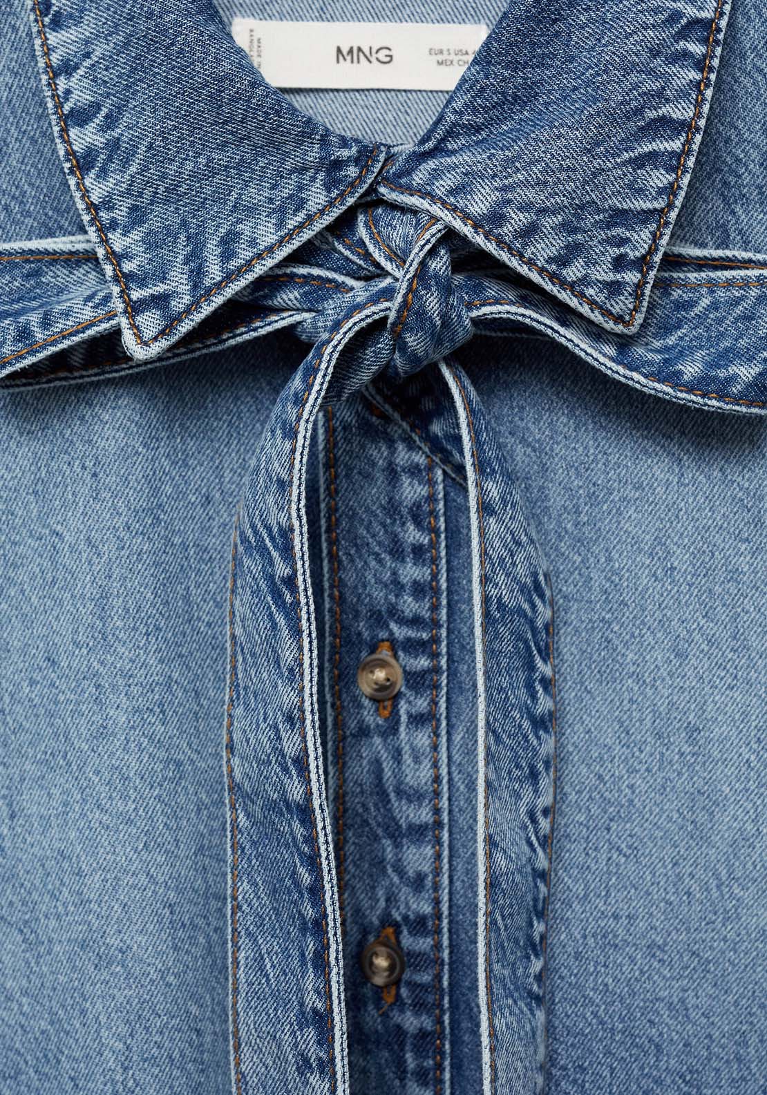 Mango Denim shirt with bow - Open Blue 7 Shaws Department Stores