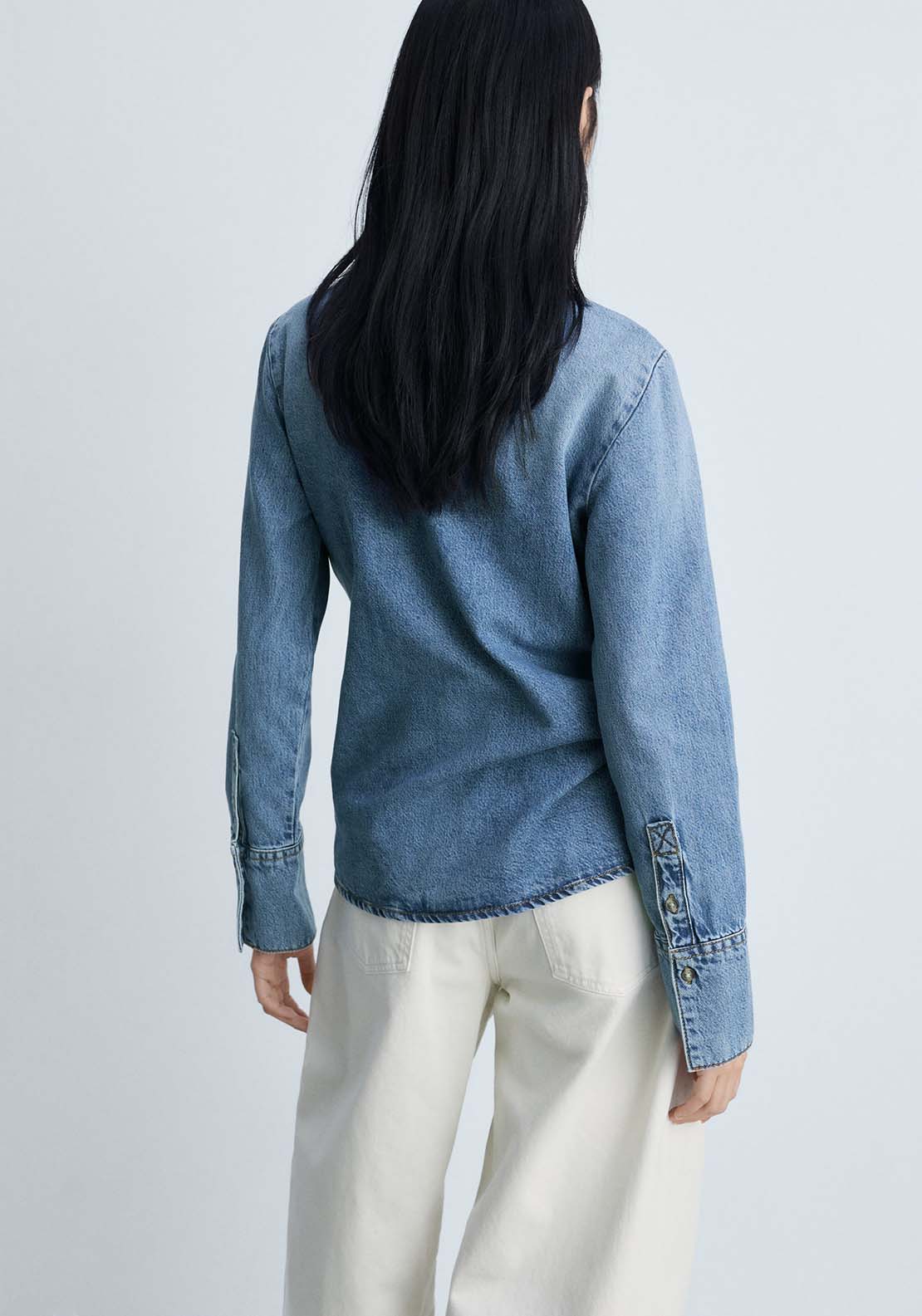 Mango Denim shirt with bow - Open Blue 3 Shaws Department Stores