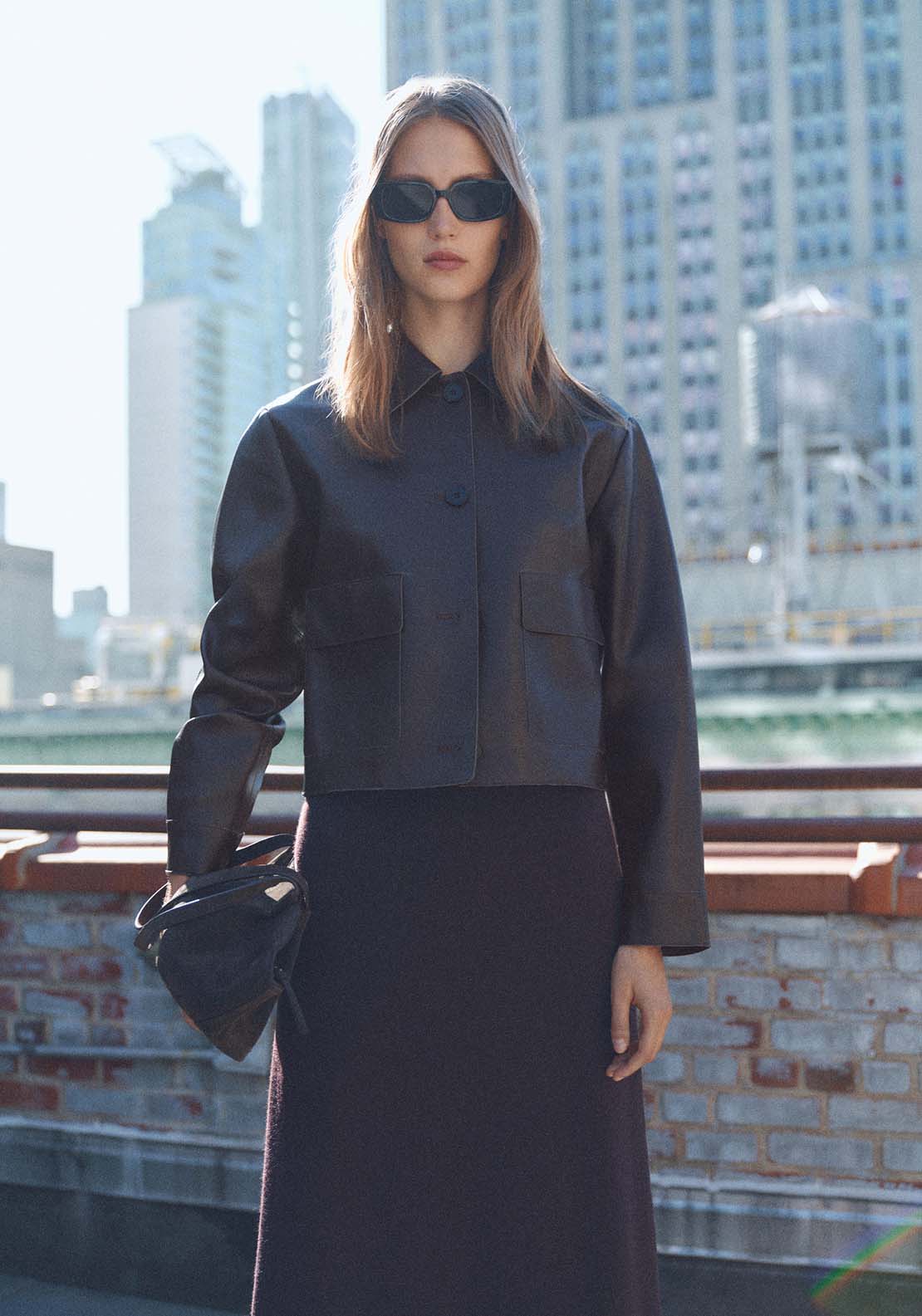 Mango Leather-effect jacket with pockets - Brown 1 Shaws Department Stores