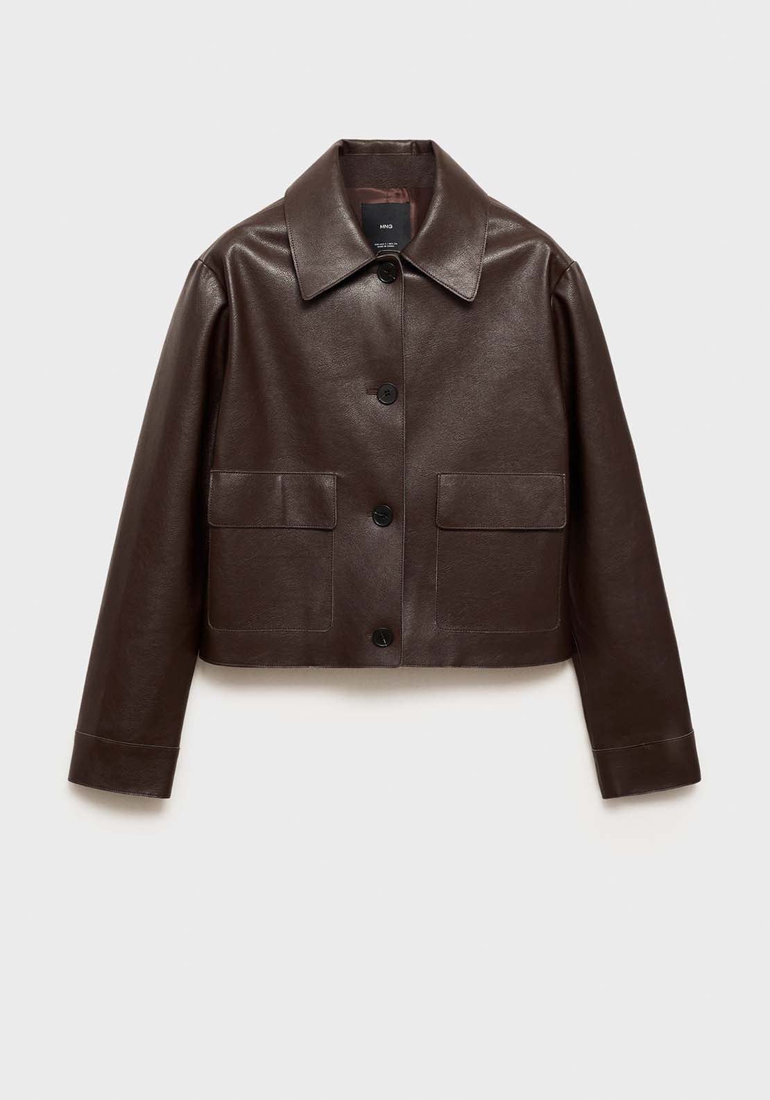 Mango Leather-effect jacket with pockets - Brown 9 Shaws Department Stores