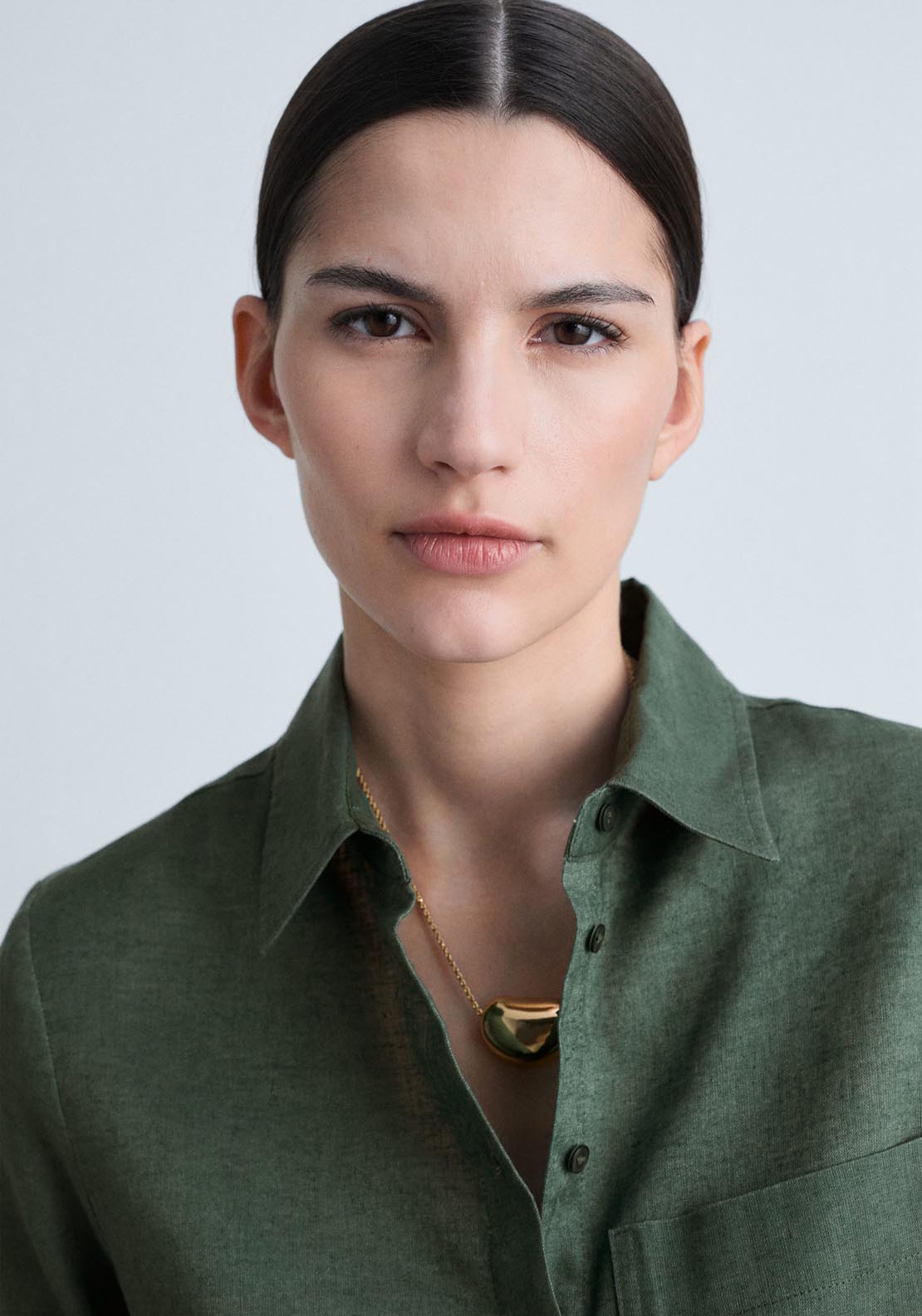 Mango Pocket Linen Shirt - Green 3 Shaws Department Stores