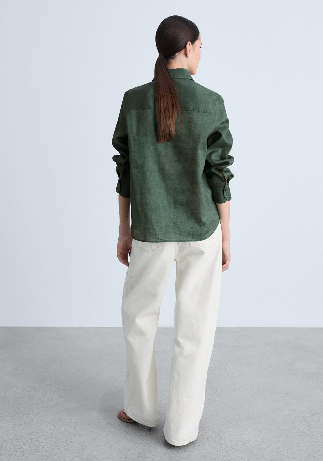 Mango Pocket Linen Shirt - Green 2 Shaws Department Stores