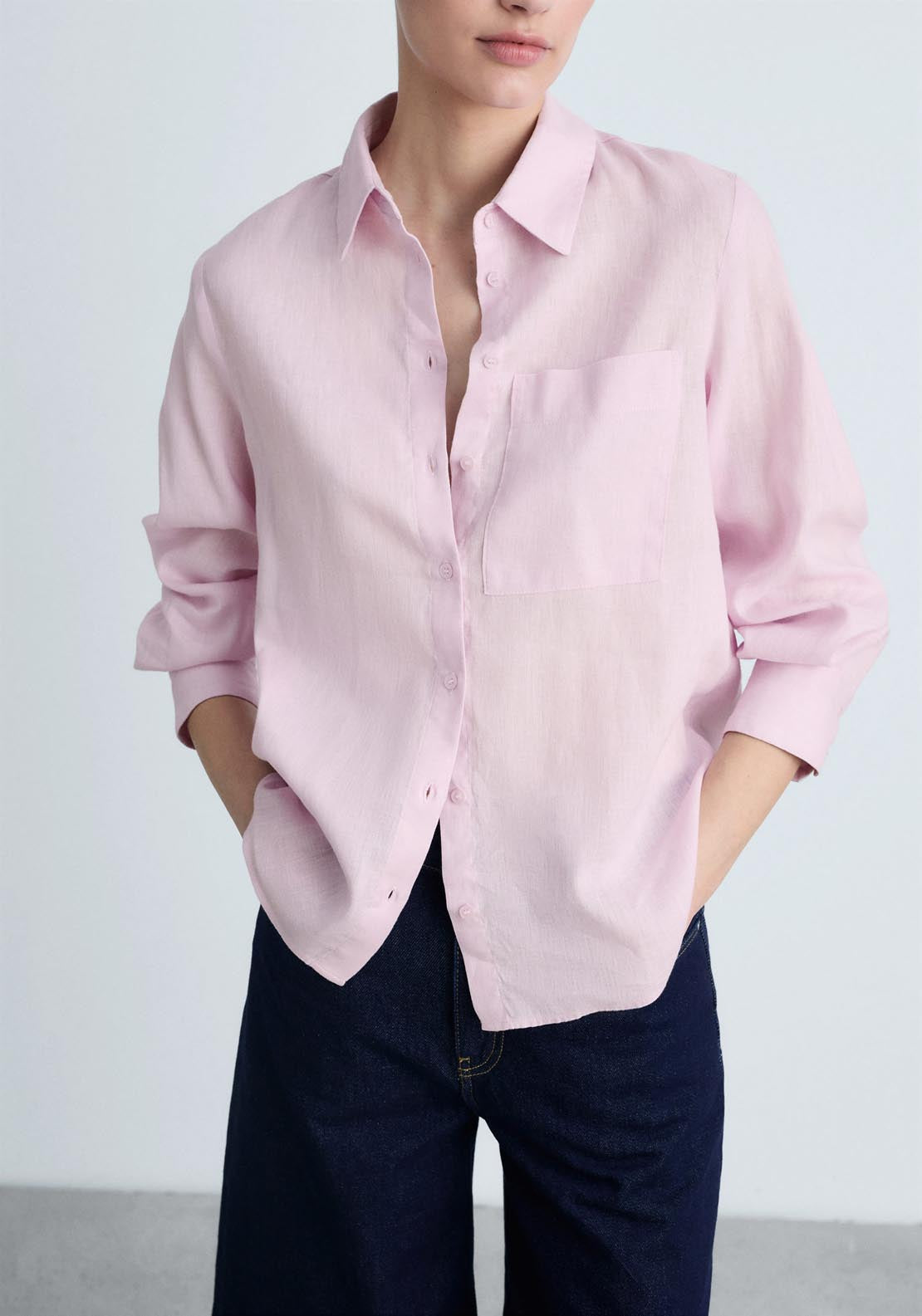 Mango Pocket Linen Shirt - Light/pastel Purple 1 Shaws Department Stores