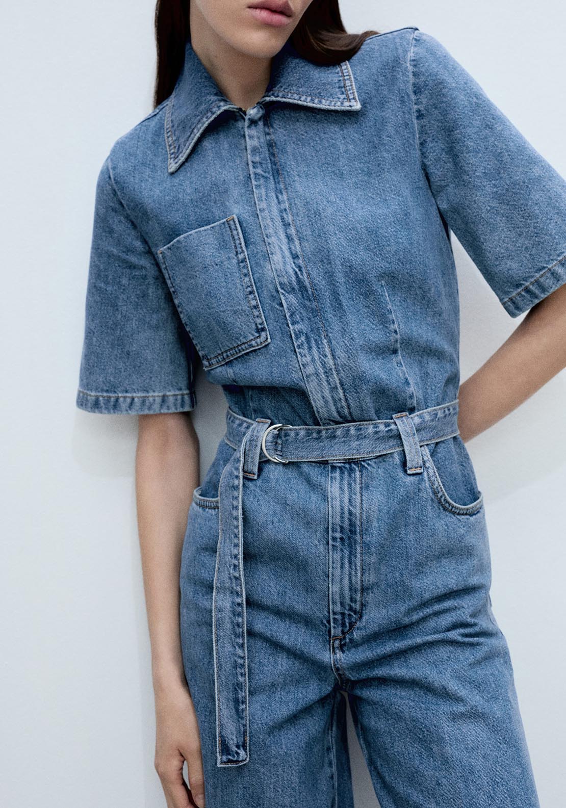 Mango Denim jumpsuit belt - Open Blue 2 Shaws Department Stores