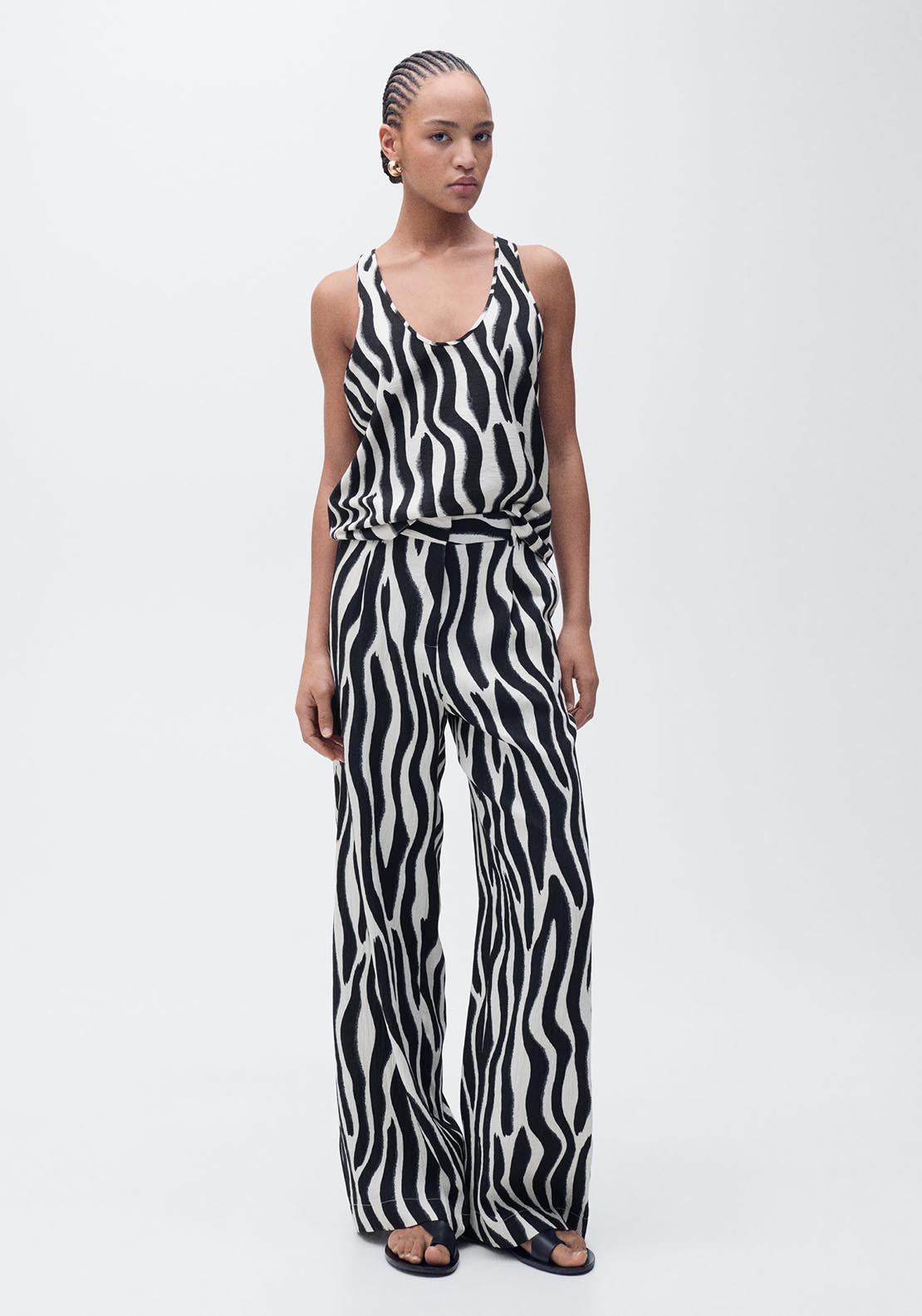 Mango Zebra print straight trousers - Black 1 Shaws Department Stores