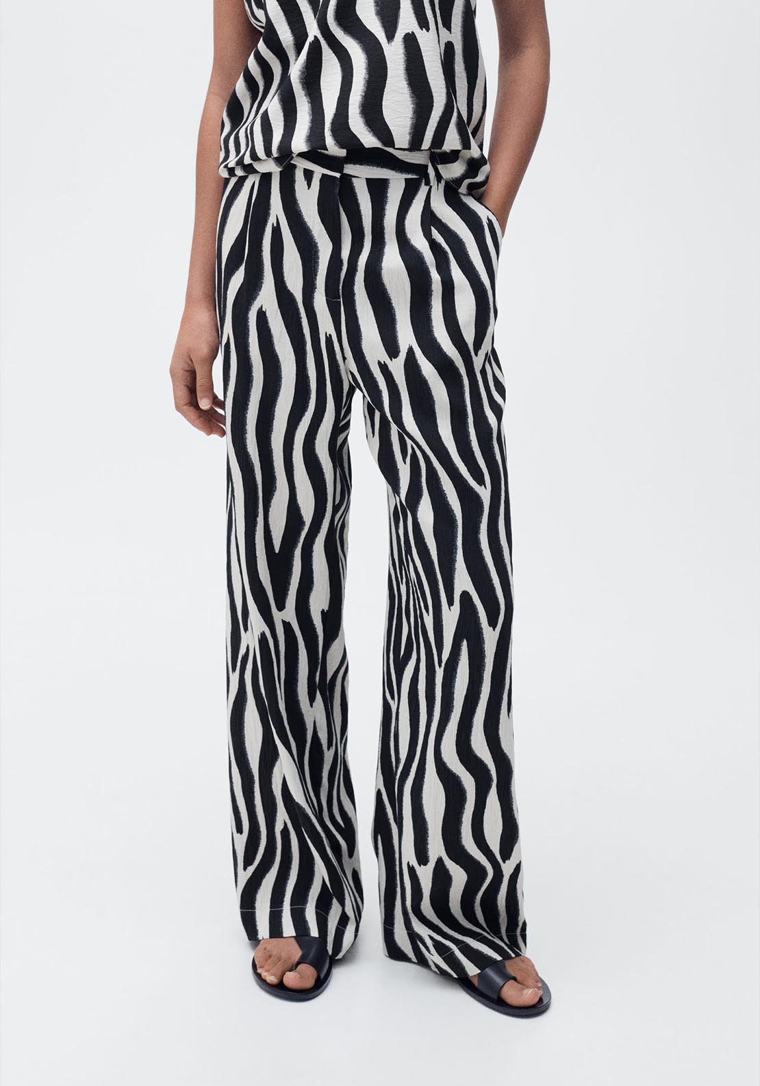 Mango Zebra print straight trousers - Black 3 Shaws Department Stores