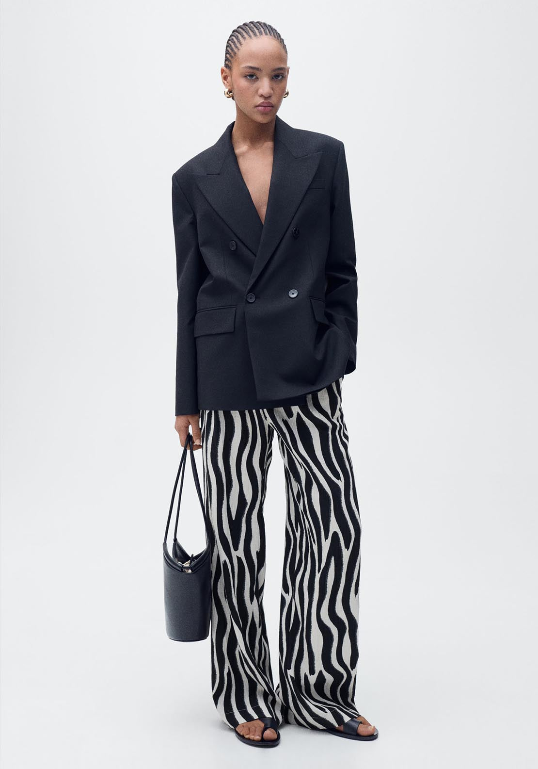 Mango Zebra print straight trousers - Black 4 Shaws Department Stores