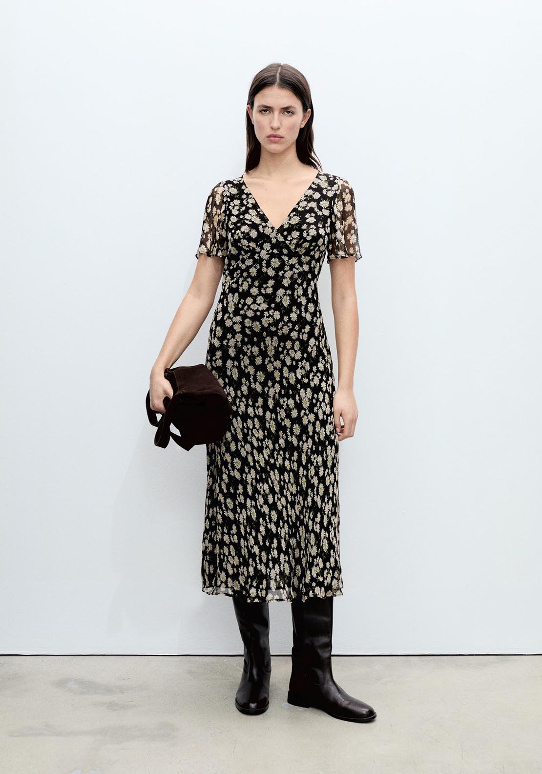 Mango Floral print straight midi dress - Black 2 Shaws Department Stores