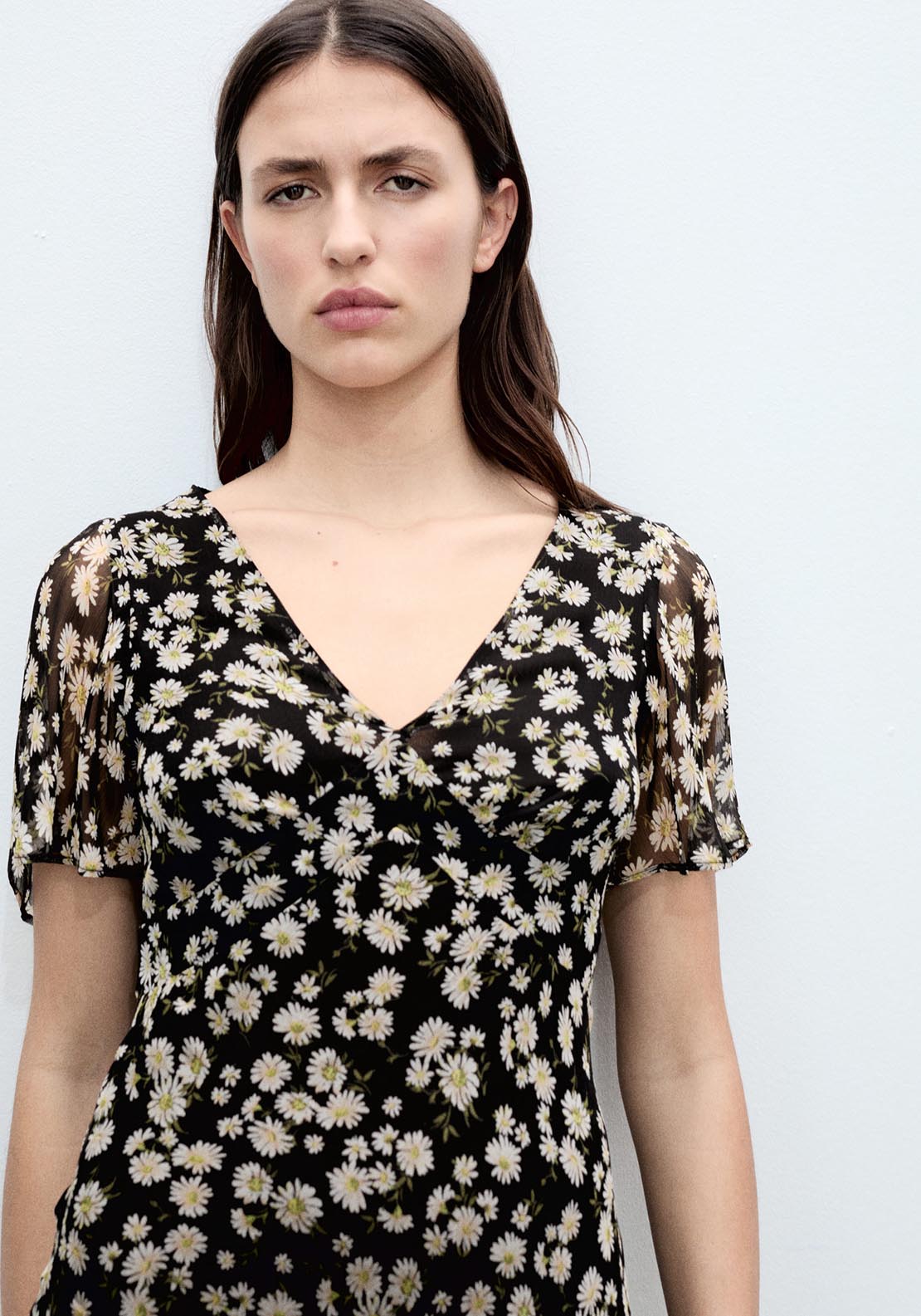Mango Floral print straight midi dress - Black 1 Shaws Department Stores