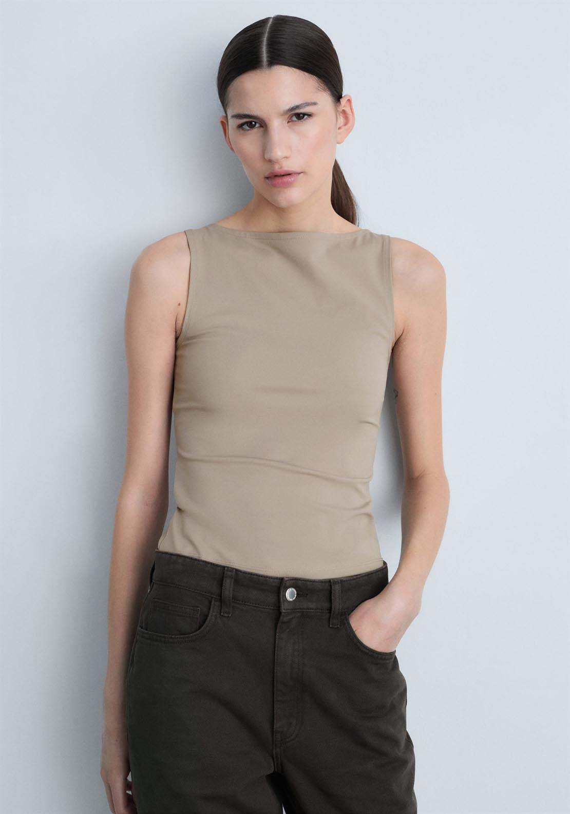 Mango Boat Neck Strapless Top - Light/pastel Brown 1 Shaws Department Stores