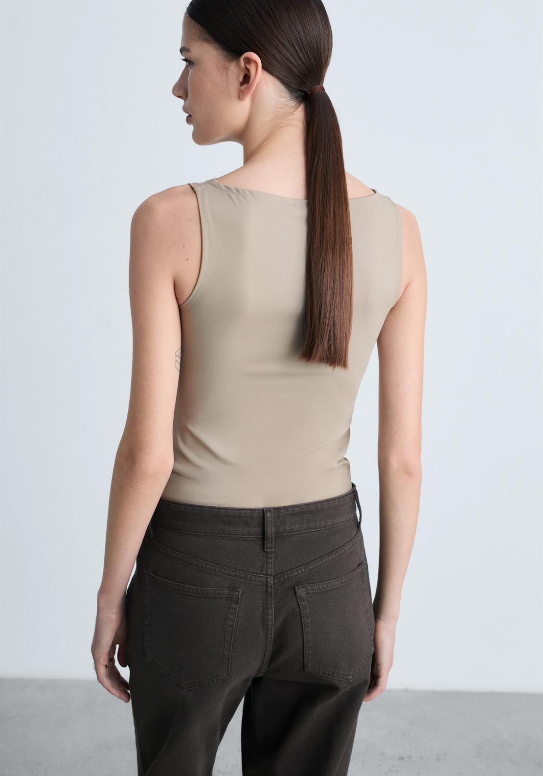 Mango Boat Neck Strapless Top - Light/pastel Brown 2 Shaws Department Stores