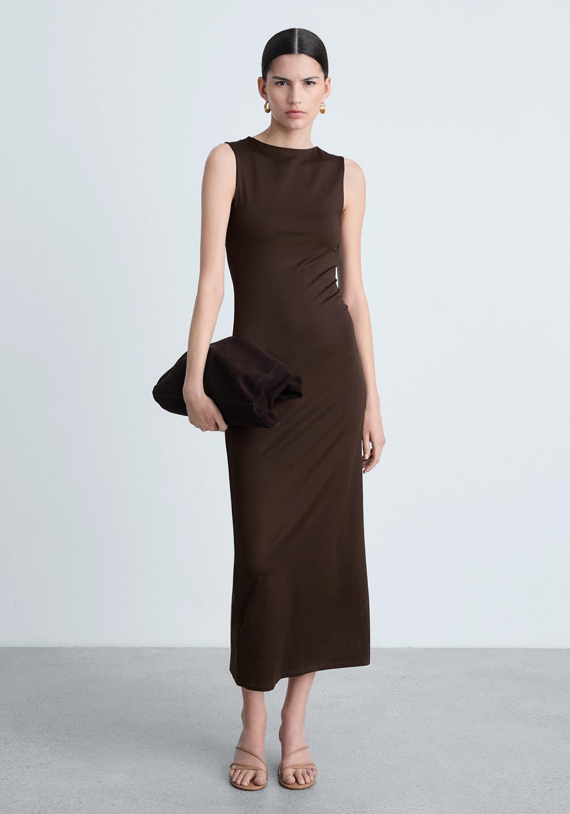 Mango Long dress with back opening - Brown 2 Shaws Department Stores