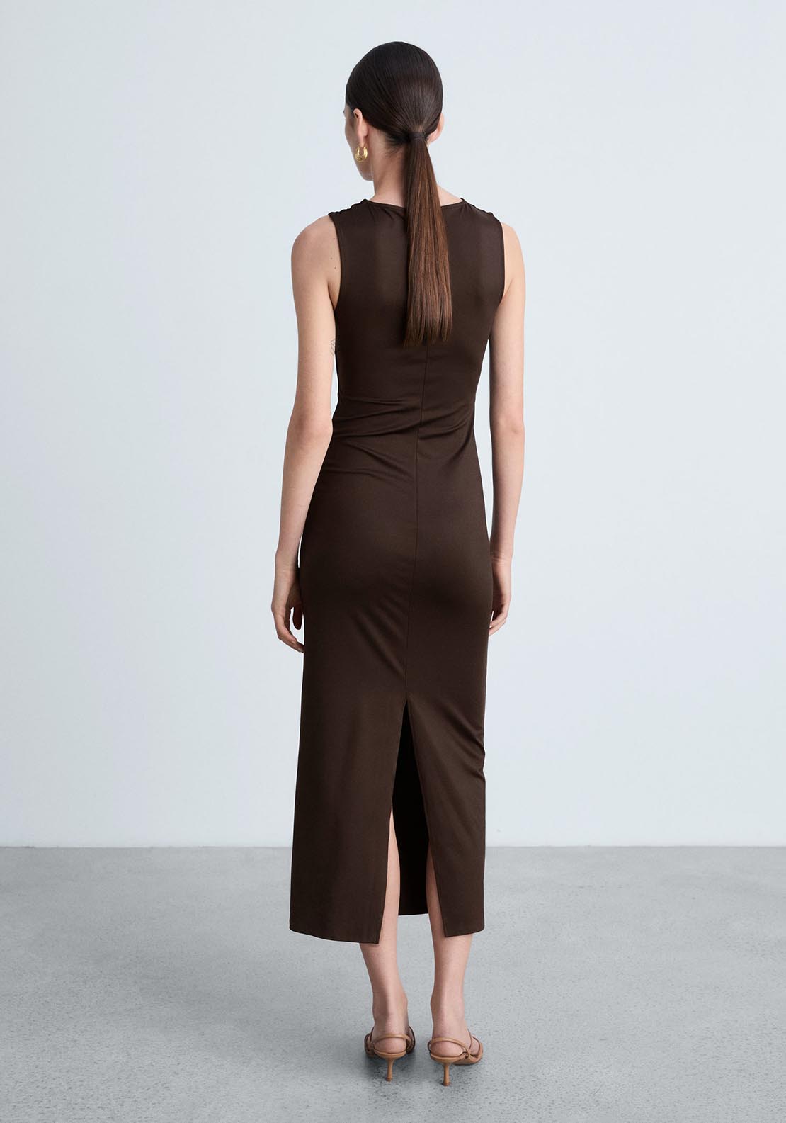 Mango Long dress with back opening - Brown 3 Shaws Department Stores