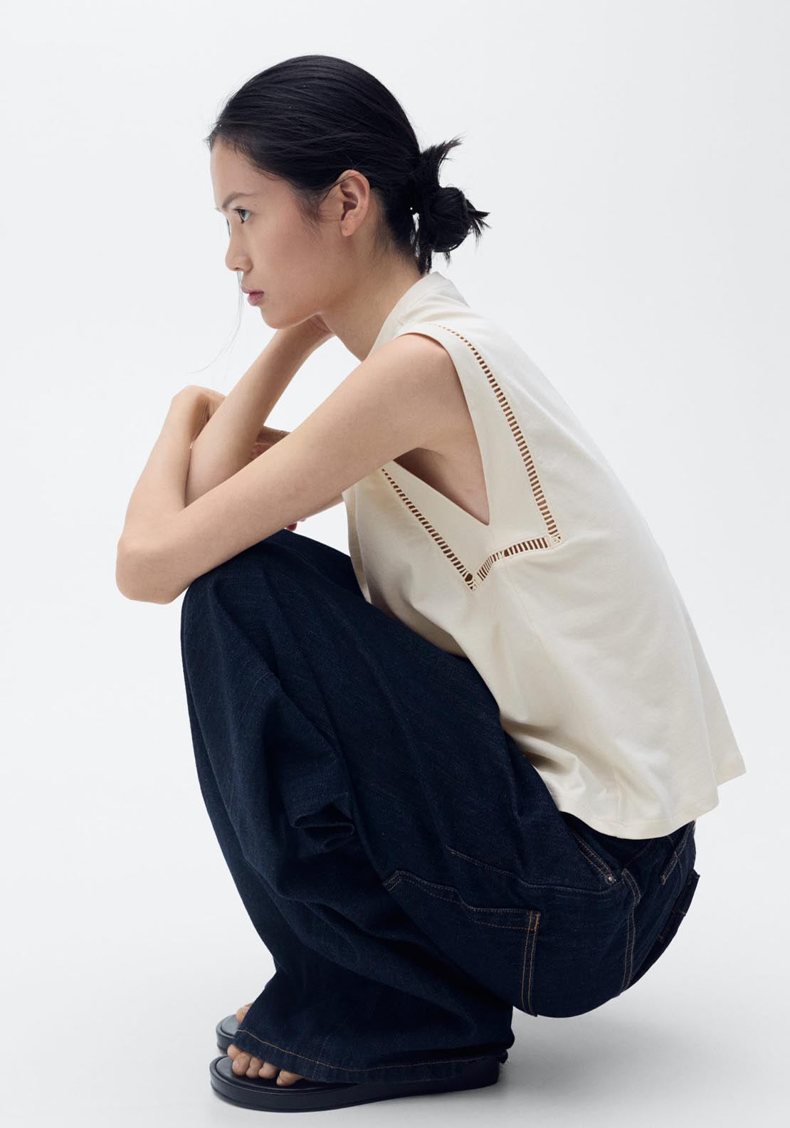 Mango Cotton T-Shirt With Openwork Trim - Light Beige 5 Shaws Department Stores