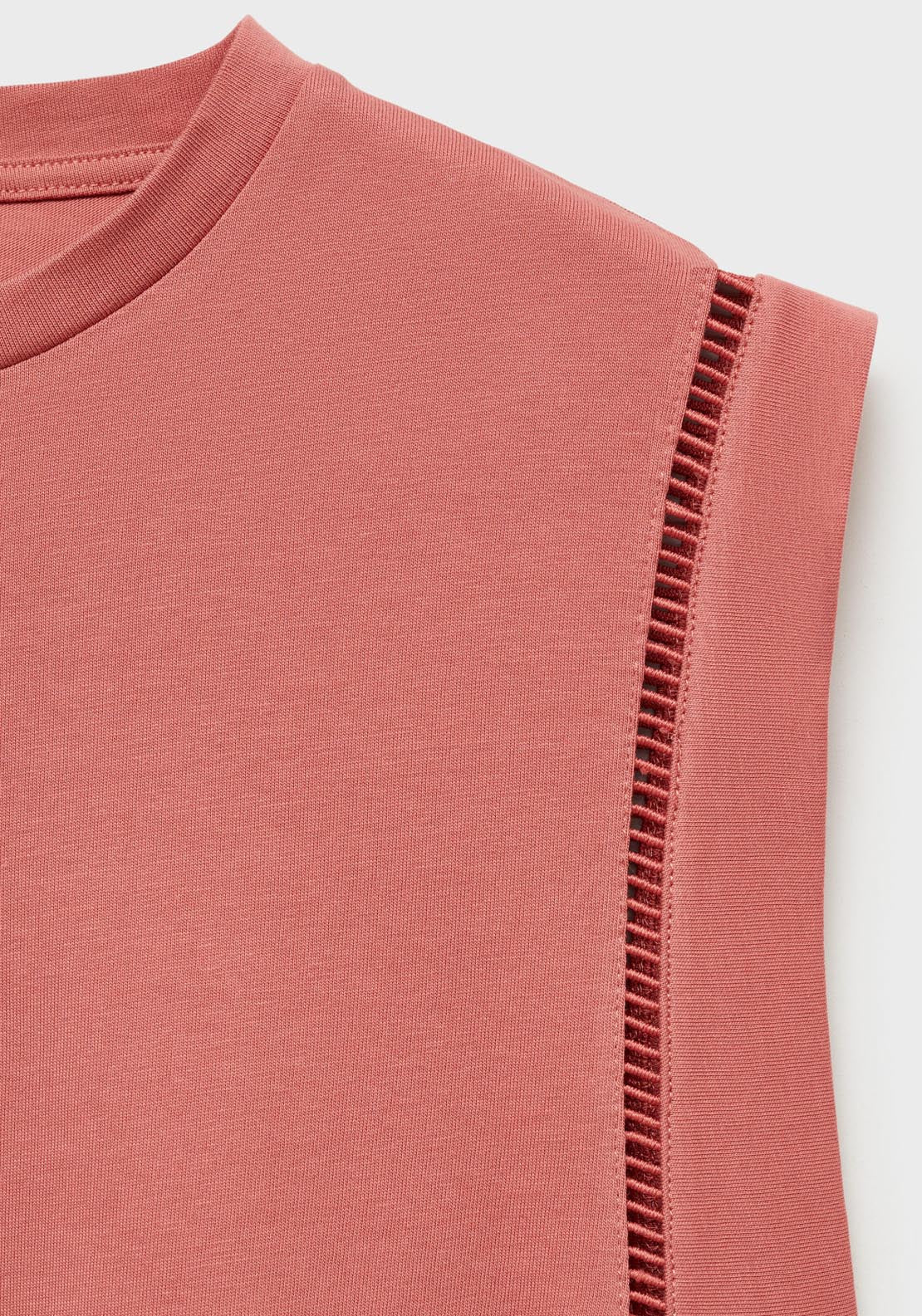 Mango Cotton T-Shirt With Openwork Trim - Medium Red 5 Shaws Department Stores