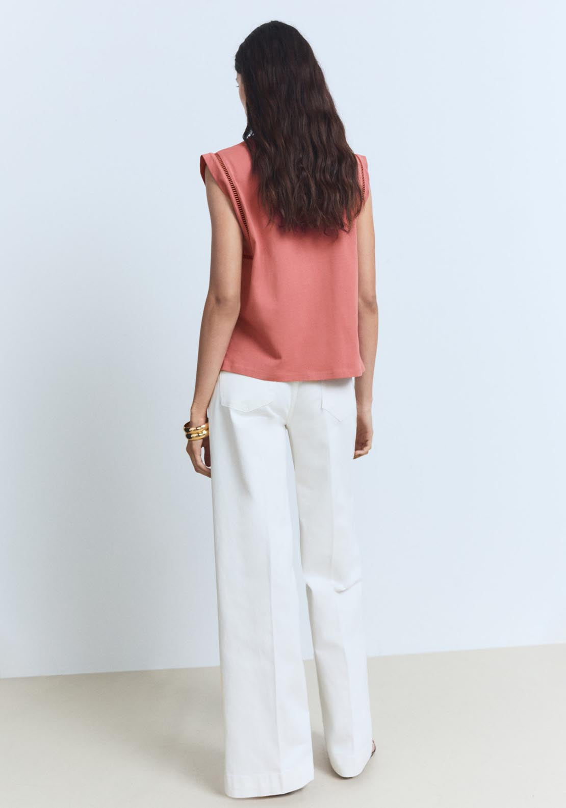 Mango Cotton T-Shirt With Openwork Trim - Medium Red 2 Shaws Department Stores