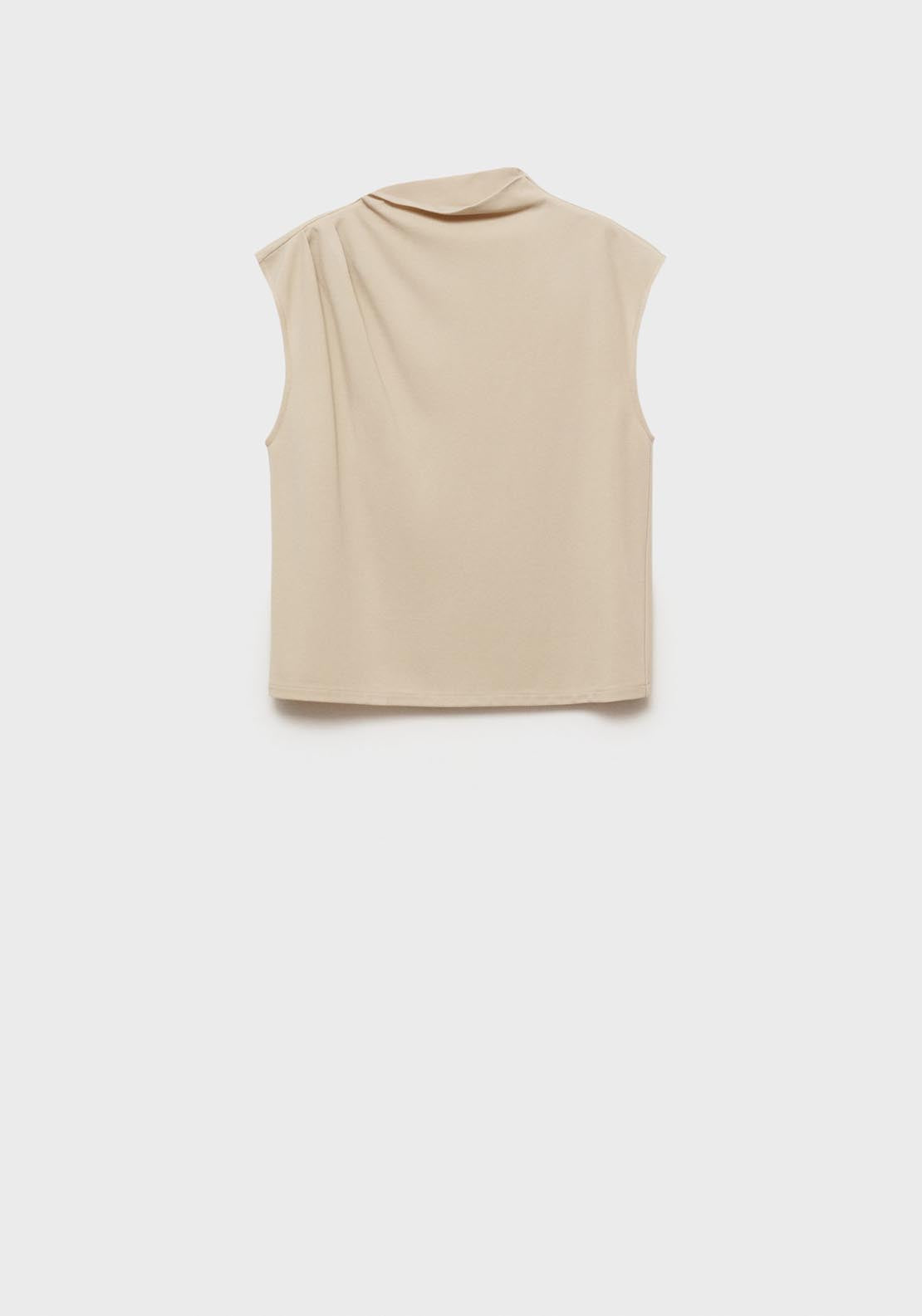 Mango T-Shirt With Gathered Asymmetrical Neck - Light/pastel Brown 9 Shaws Department Stores