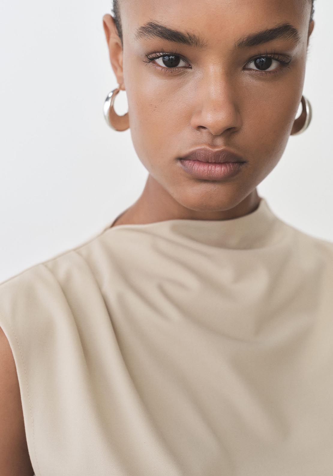 Mango T-Shirt With Gathered Asymmetrical Neck - Light/pastel Brown 4 Shaws Department Stores