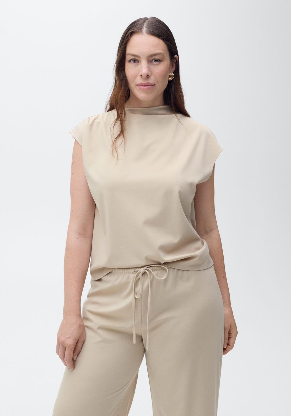 Mango T-Shirt With Gathered Asymmetrical Neck - Light/pastel Brown 5 Shaws Department Stores