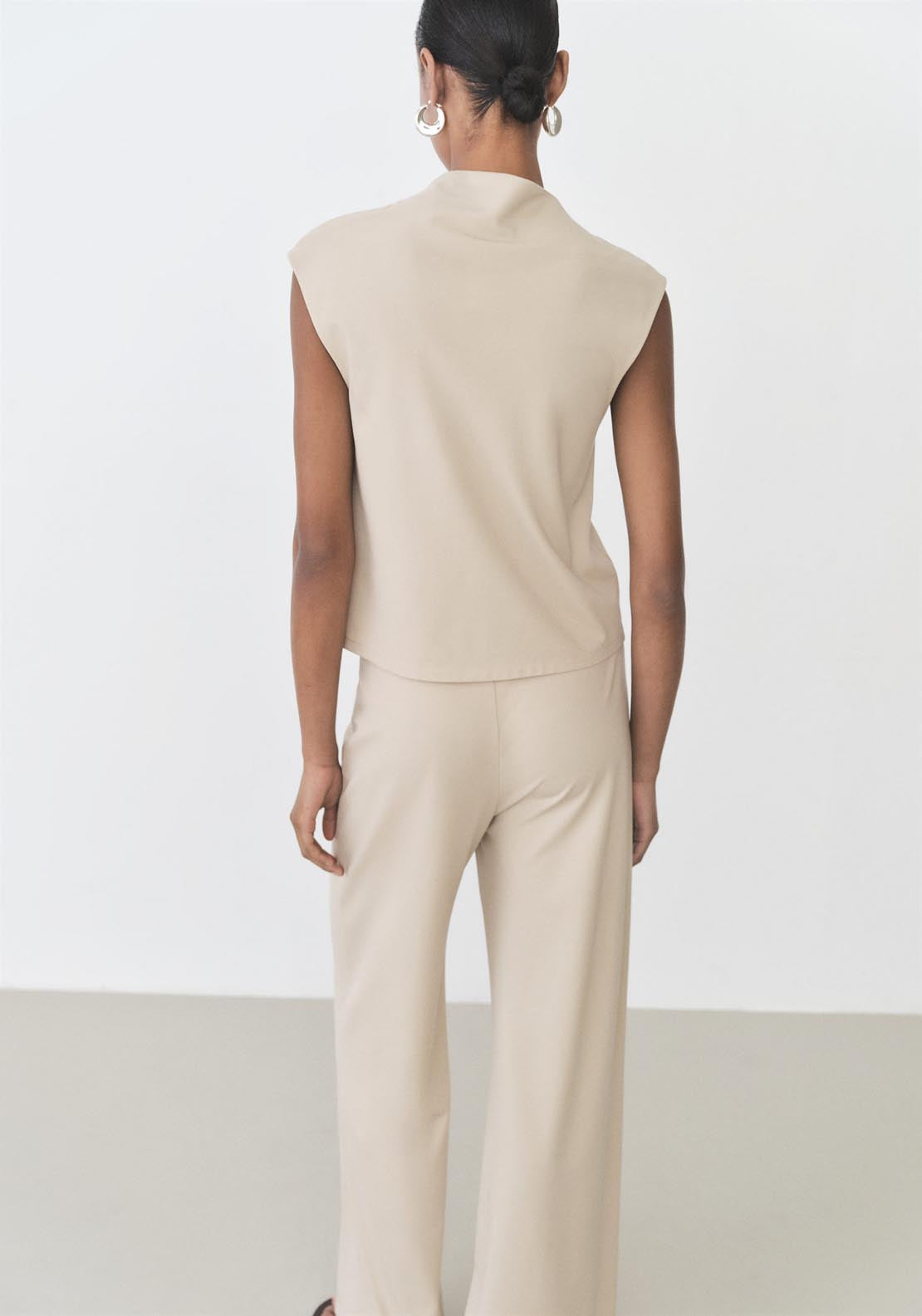 Mango T-Shirt With Gathered Asymmetrical Neck - Light/pastel Brown 2 Shaws Department Stores