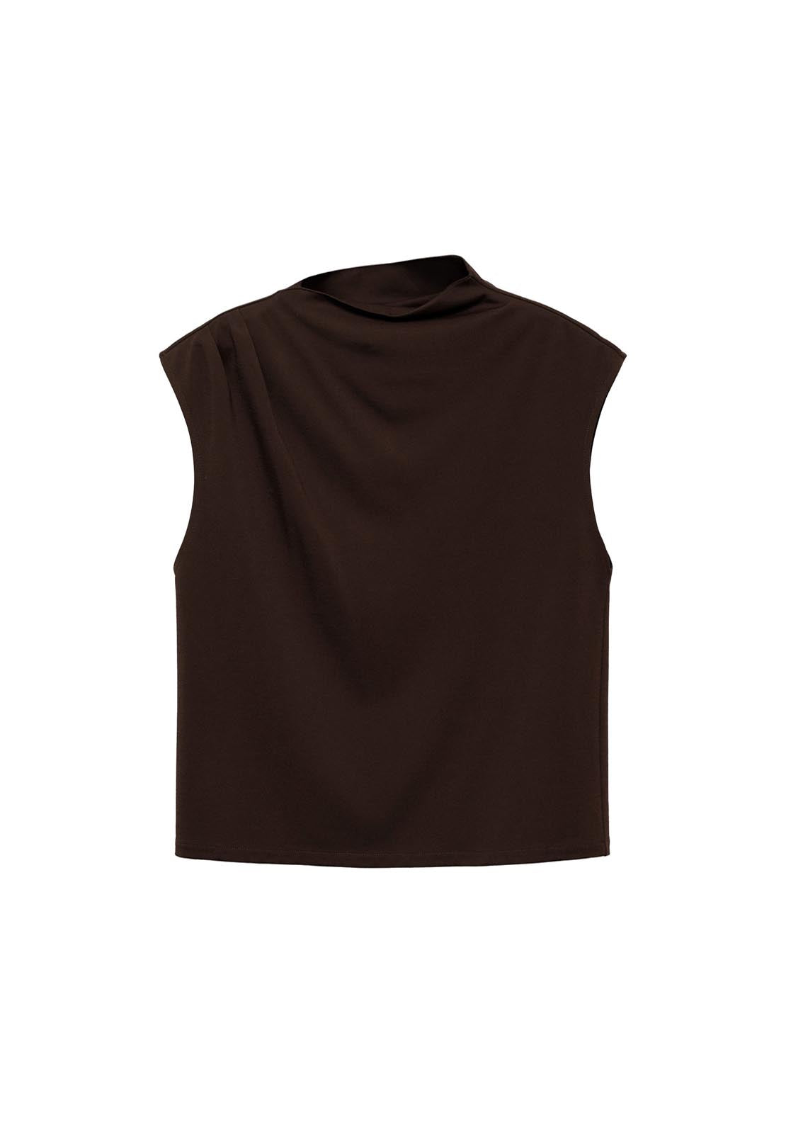 Mango T-Shirt With Gathered Asymmetrical Neck - Dark Brown 10 Shaws Department Stores