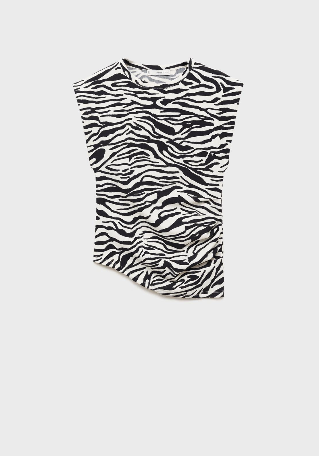 Mango Zebra Print Draped Sleeveless T-Shirt - Black 5 Shaws Department Stores